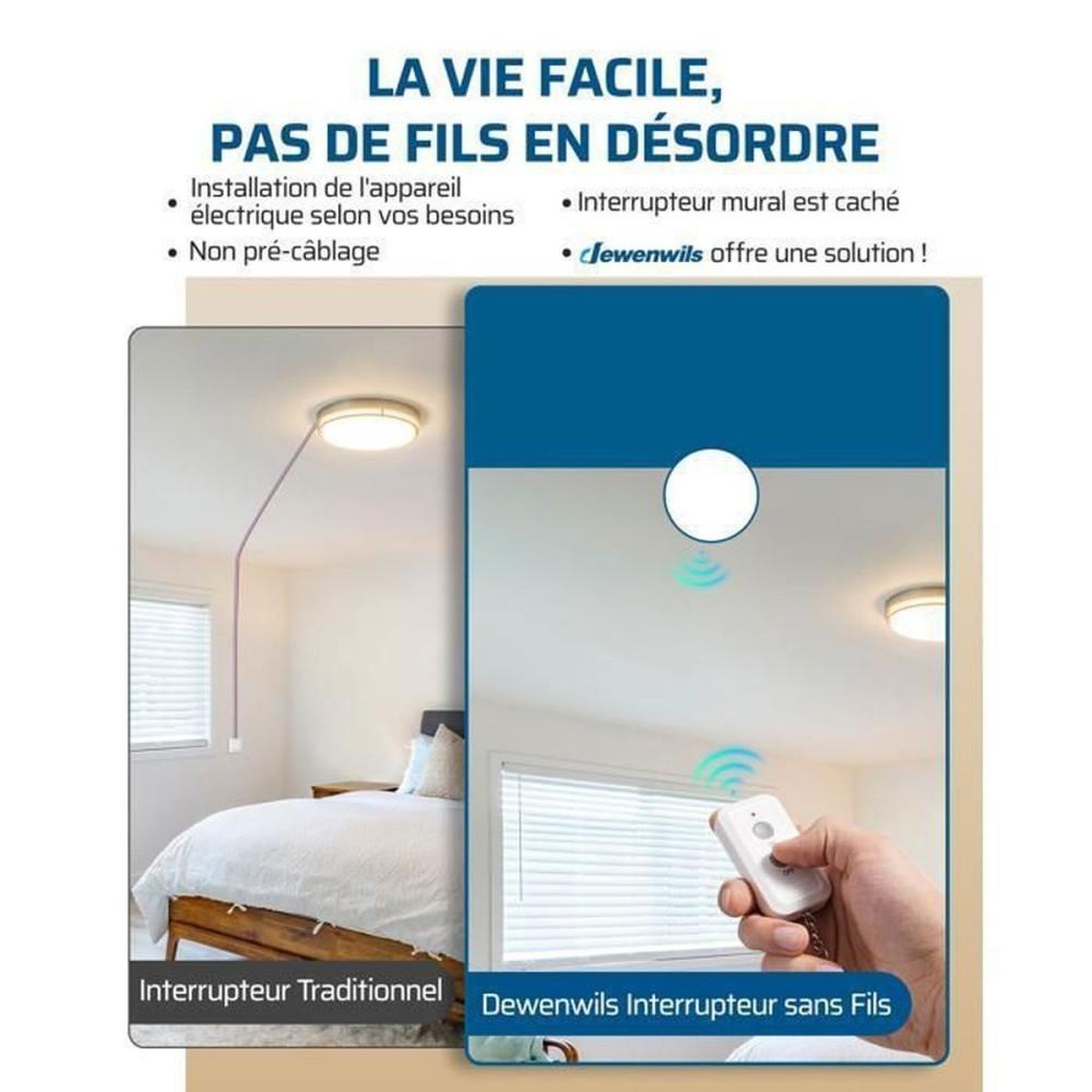 Voir la diapositive 2 : Interrupteur d éclairage sans fil 230V 10A 2300W 433,92 MHz portée 30 m avec 1 récepteur et 1 télécommande