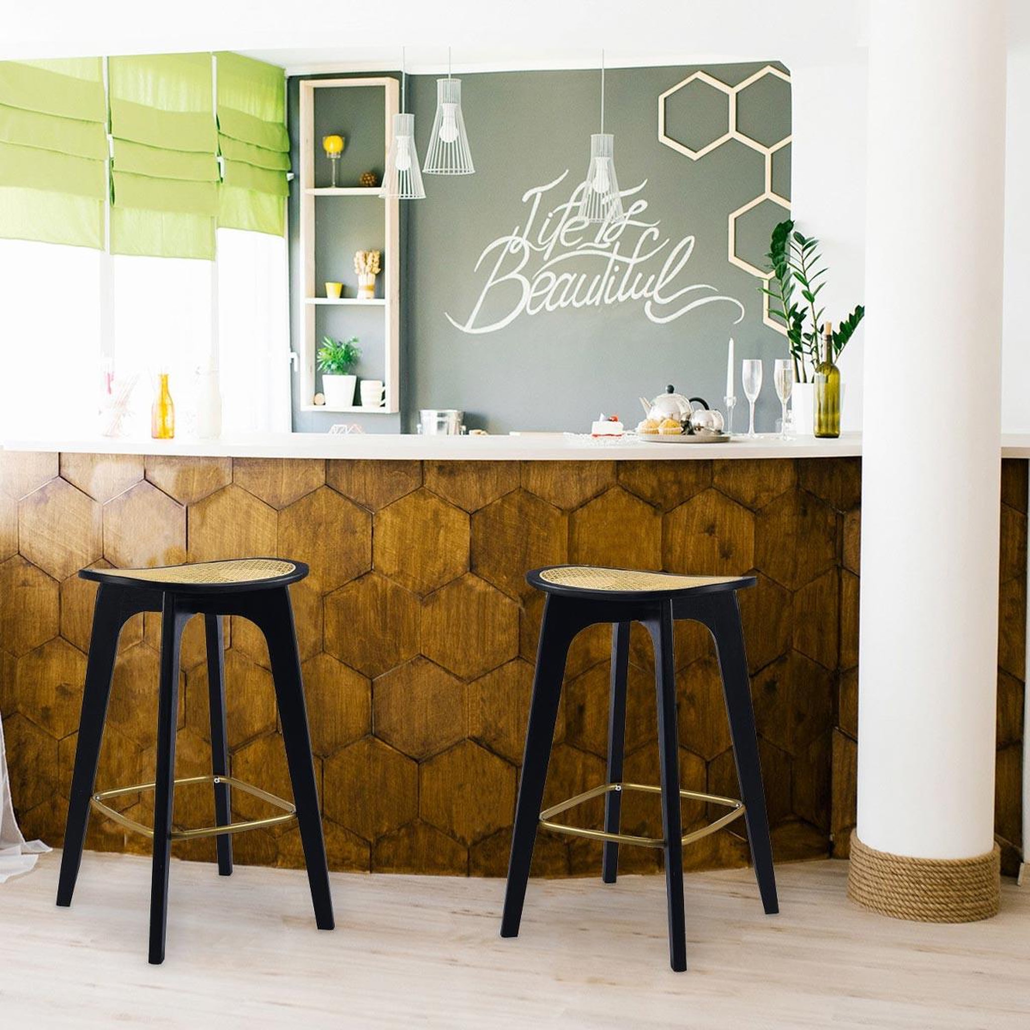 Voir la diapositive 6 : Paris Prix Tabouret de Bar Cannage  Yori  67cm Noir