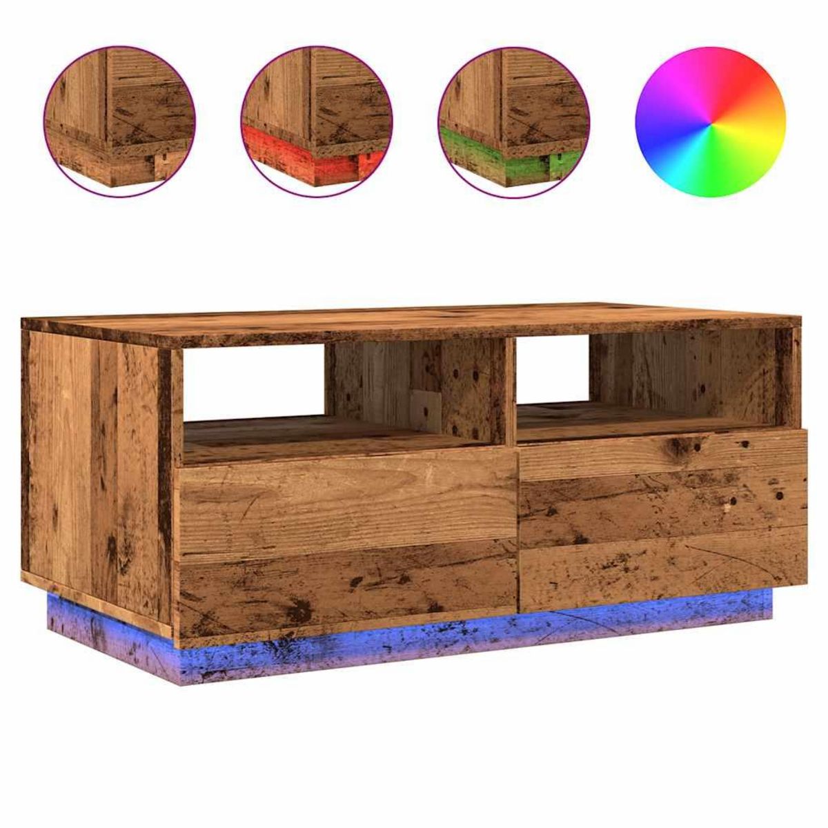VIDAXL Table basse avec lumieres LED vieux bois 90x49x40 cm