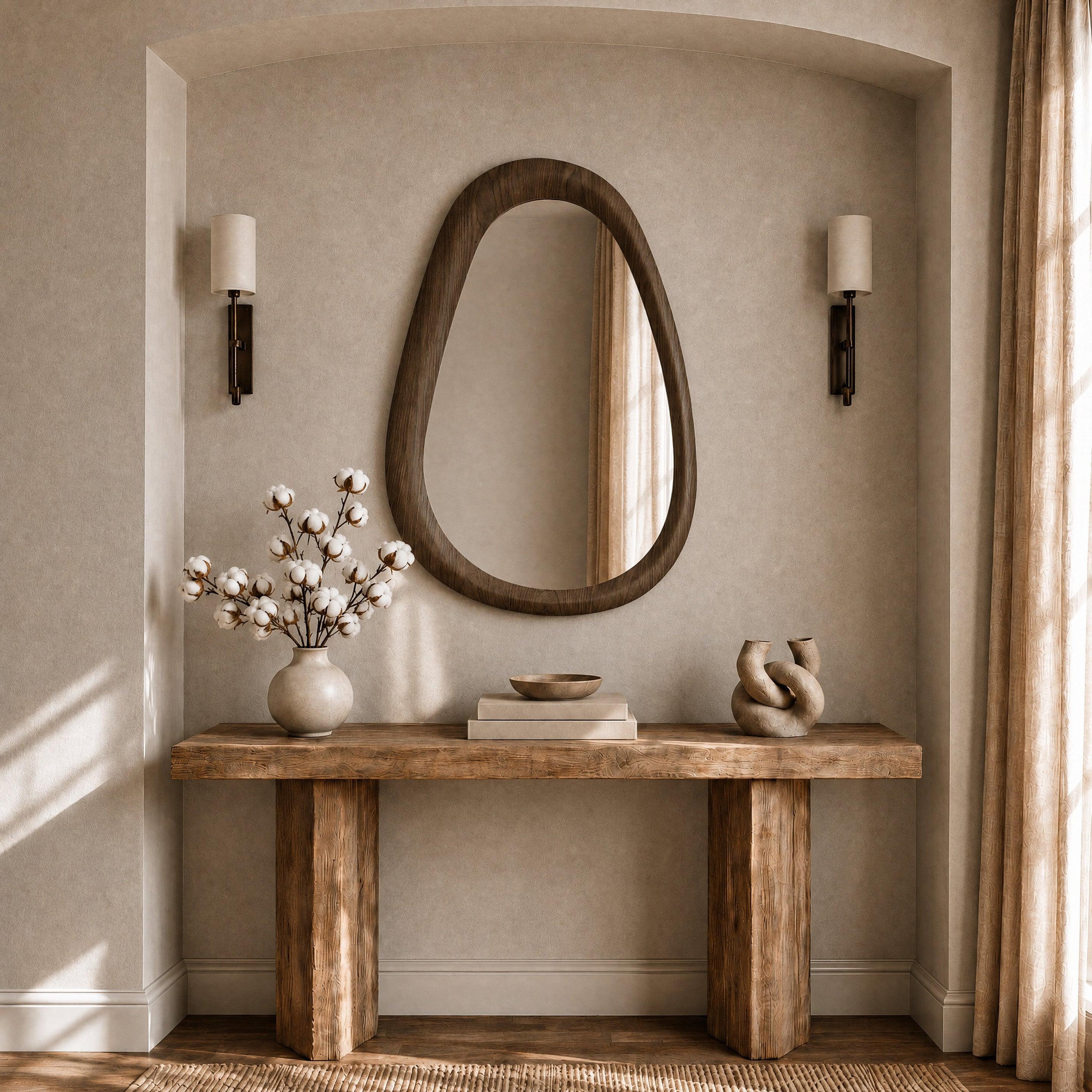 Voir la diapositive 5 : MAISON PAVANE Miroir ovale en placage noyer, 80 x 120 cm-yoko