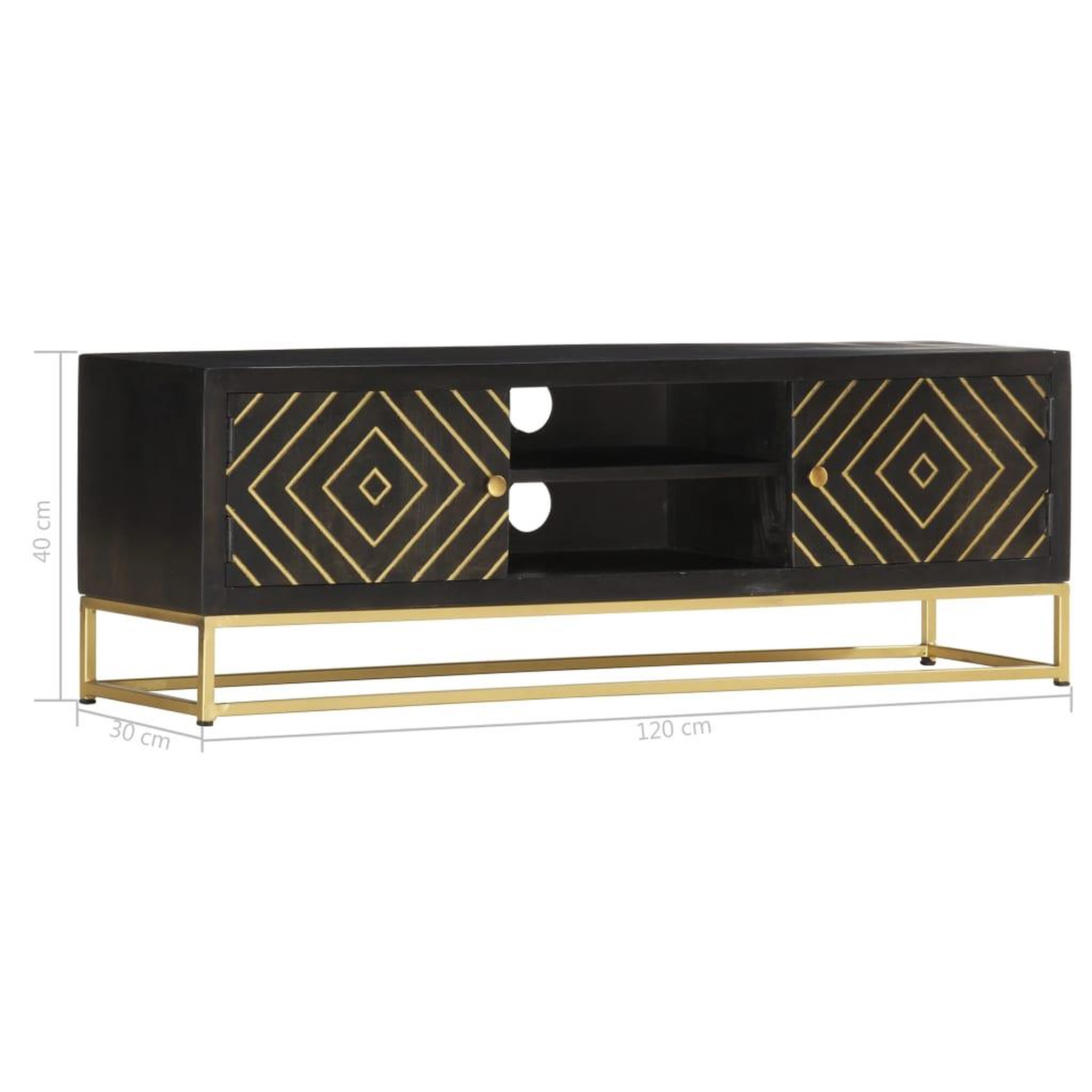 Voir la diapositive 6 : VIDAXL Meuble TV Noir et dore 120 x 30 x 40 cm Bois massif de manguier