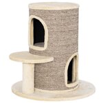 PAWHUT Arbre à chat cylindrique - tour à griffer pour chat H.61cm - tonneau griffoir - 2 niveaux + plateforme - sisal peluche beige