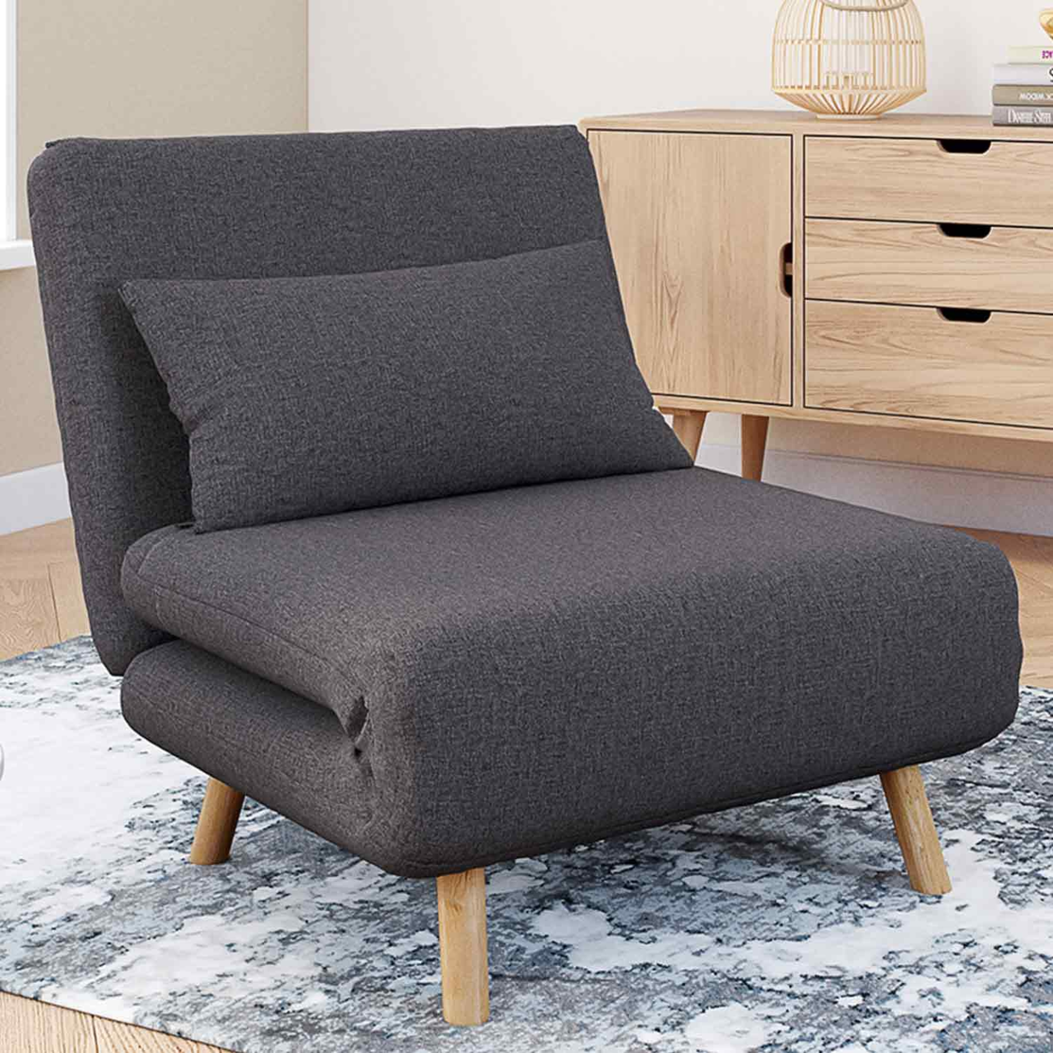 Voir la diapositive 2 : ID MARKET Fauteuil convertible romeo lit d'appoint 1 place 80x190 cm tissu gris anthracite