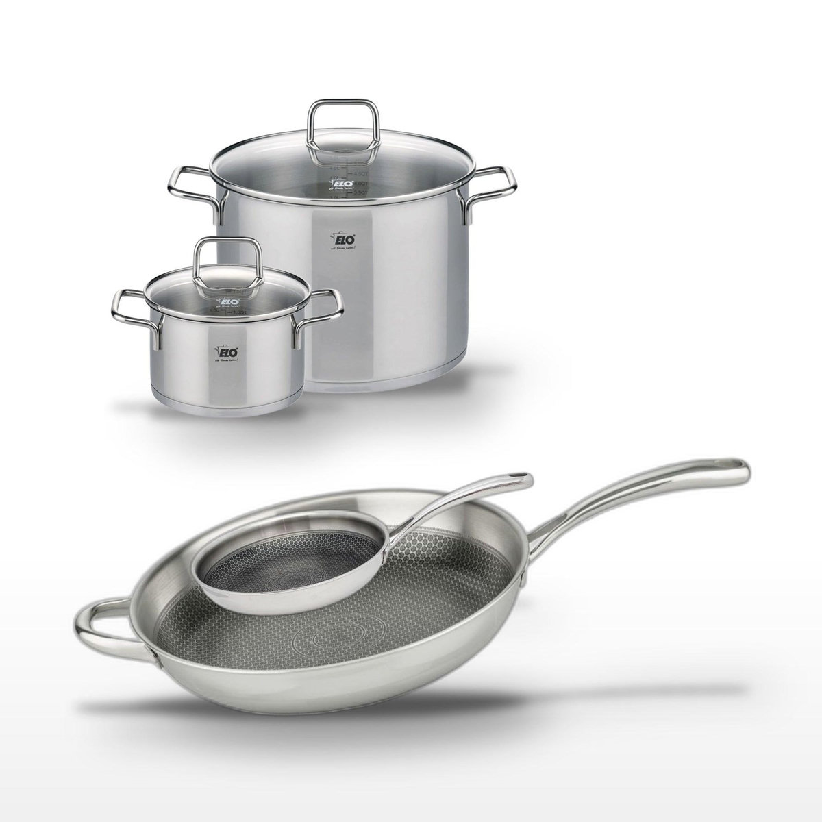 ELO Lot 2 Faitouts 20cm & 26cm et 2 Poêles 24cm & 32cm Elo Relief Evolution