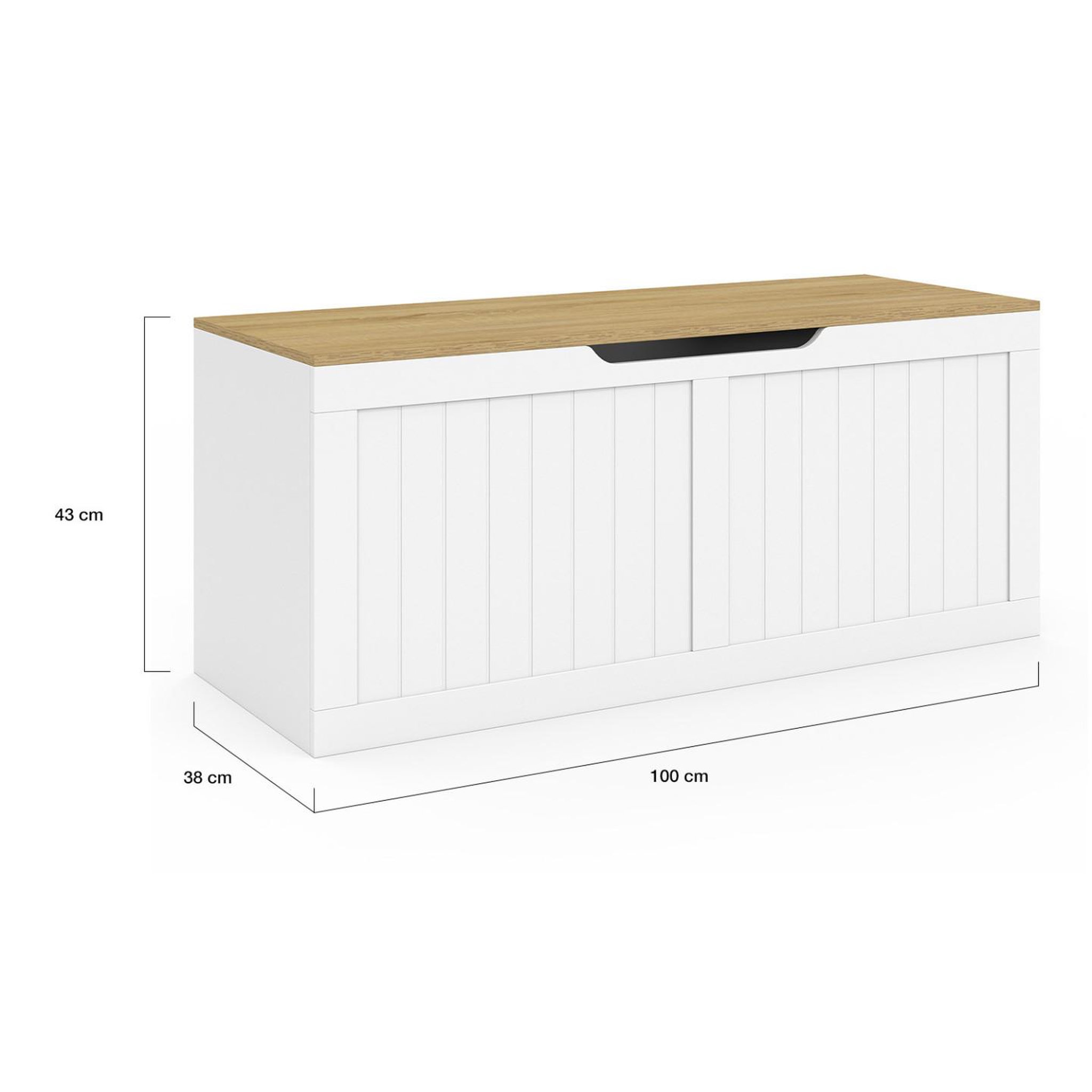 Voir la diapositive 5 : ID MARKET Banc coffre rangement 100 cm leon bois et blanc