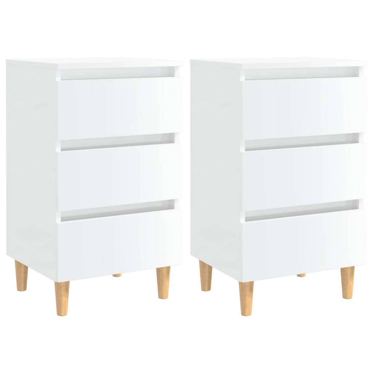 VIDAXL Tables de chevet pieds en bois 2 pcs blanc brillant 40x35x69 cm