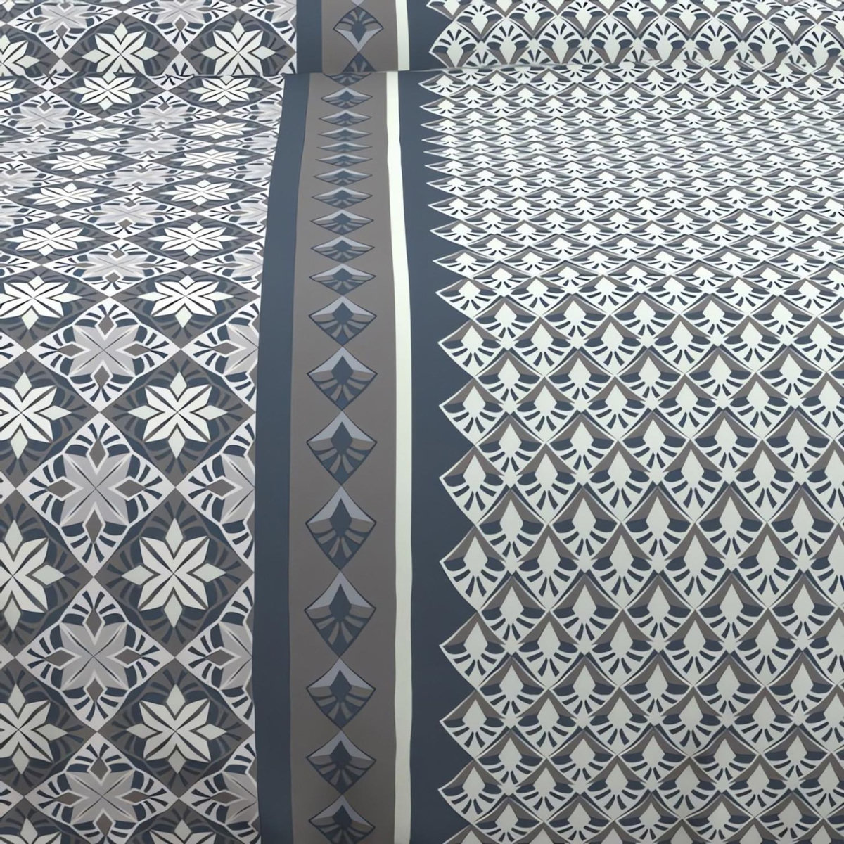 SOLEIL D'OCRE Parure housse de couette en coton 57 fils/cm2 240x220 cm LISBONNE bleu orage, par Soleil d'Ocre