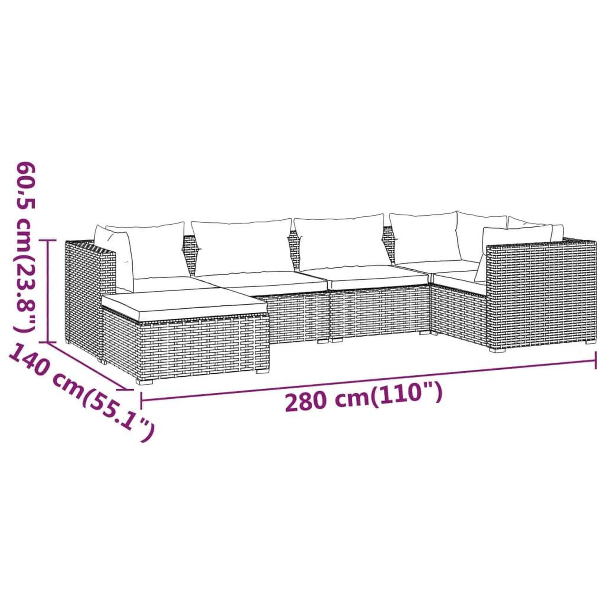 Voir la diapositive 6 : VIDAXL Salon de jardin 6 pcs avec coussins Resine tressee Marron