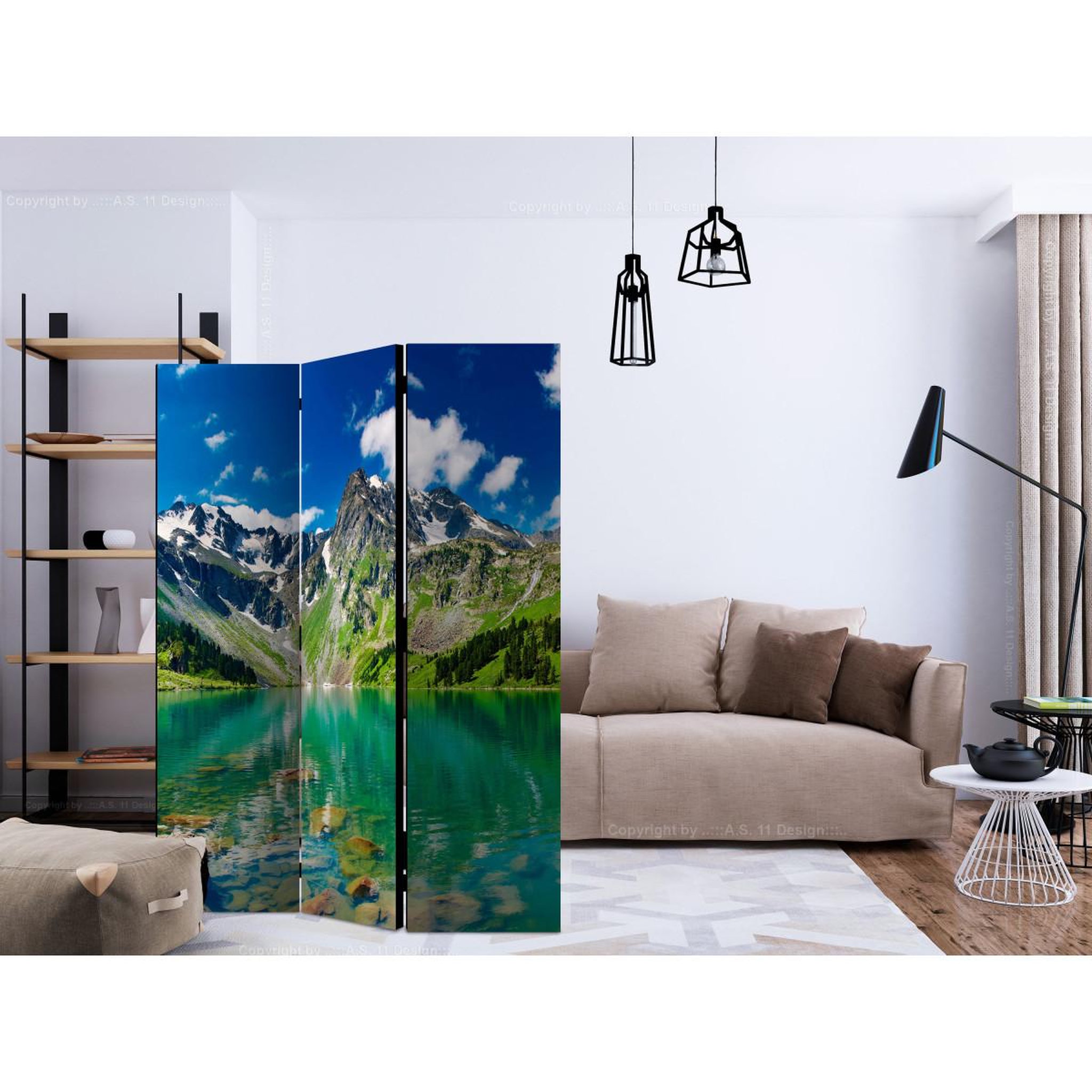 Voir la diapositive 2 : Paris Prix Paravent 3 volets  mountain lake  135x172cm