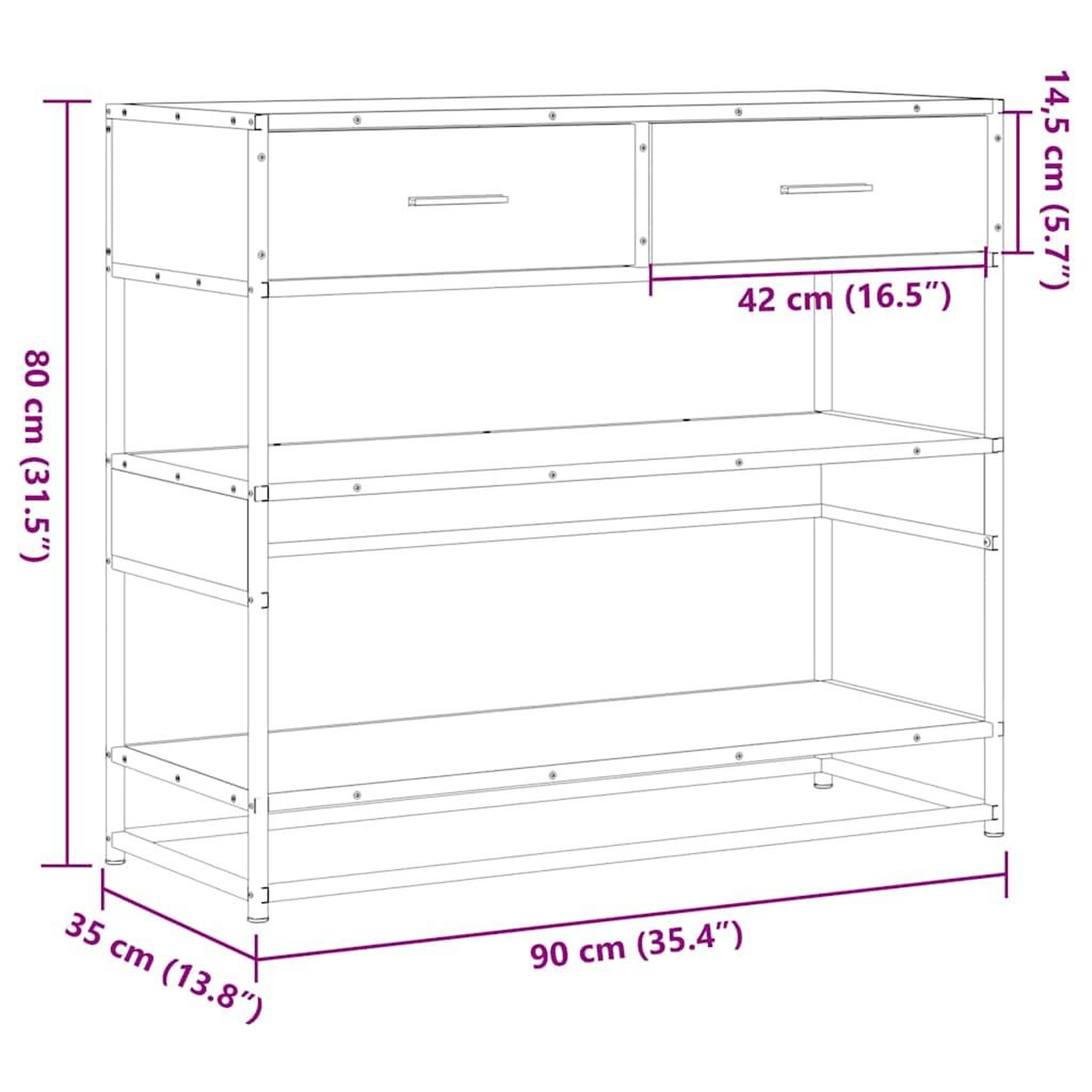 Voir la diapositive 6 : VIDAXL Table console sonoma gris 90x35x80 cm bois d'ingenierie