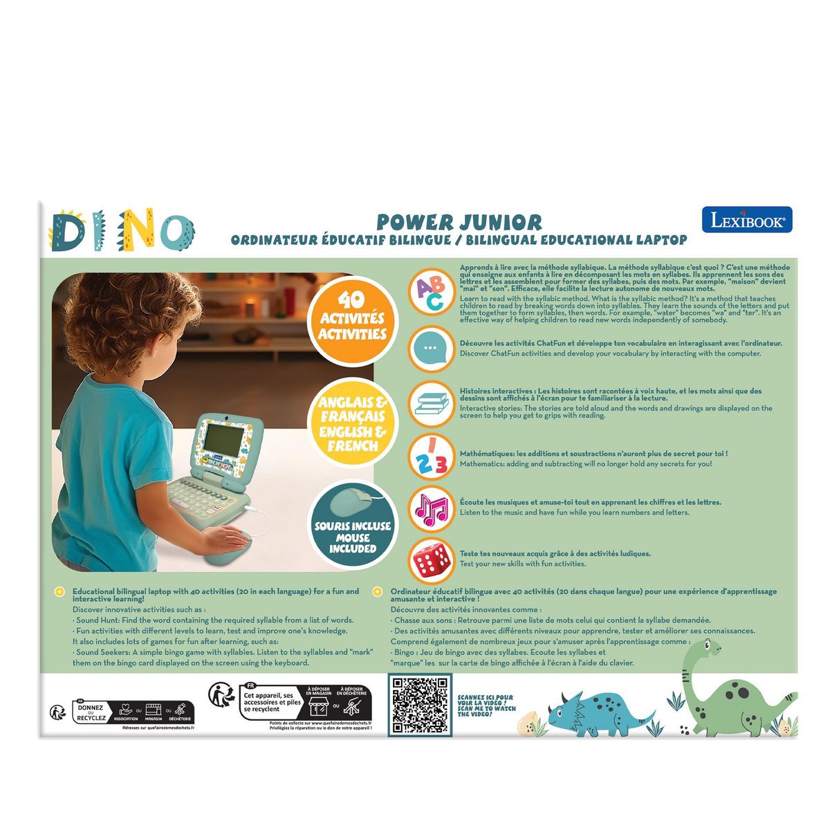 Lexibook Mon premier ordinateur éducatif bilingue dinosaure (EN/FR)