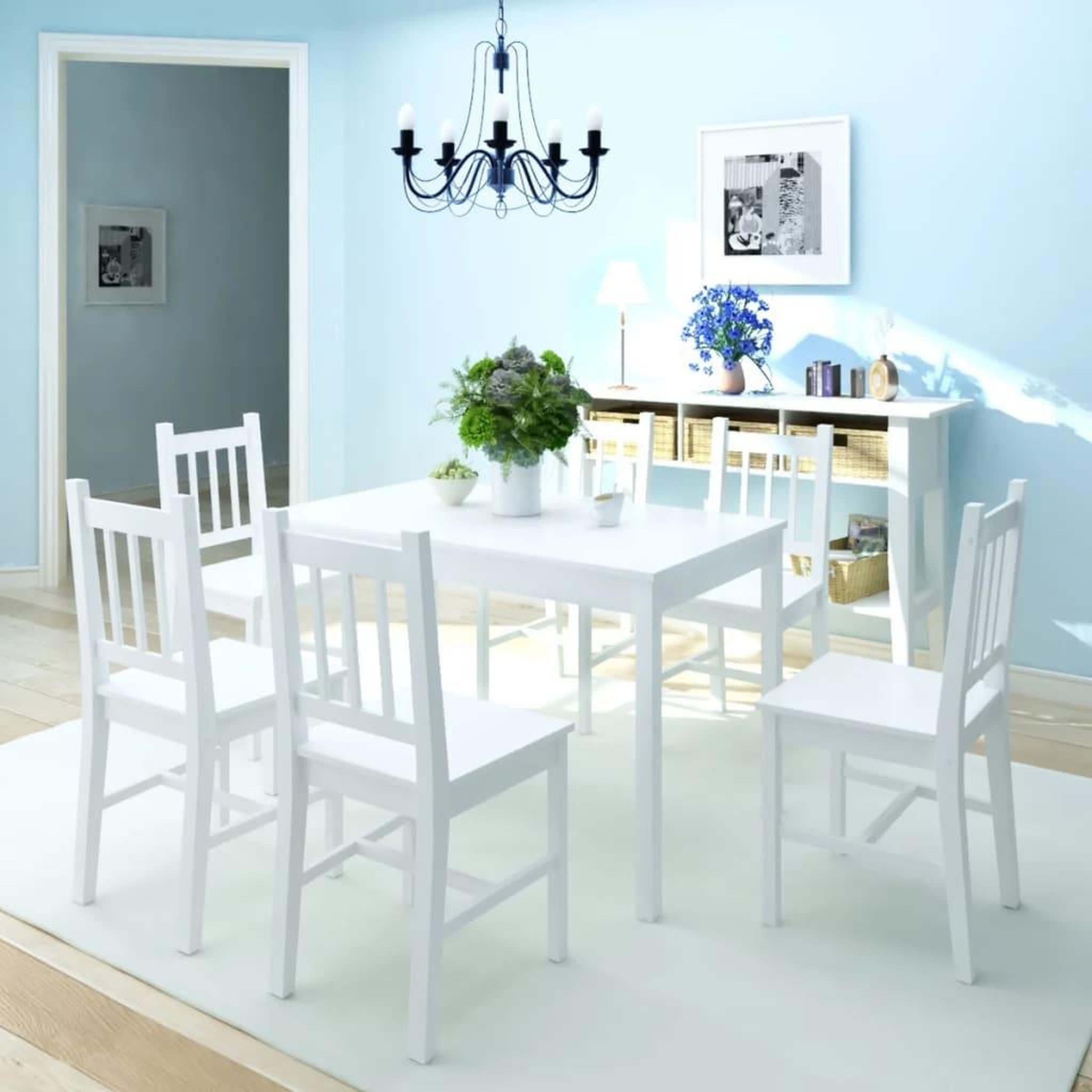 Voir la diapositive 1 : VIDAXL Jeu de salle a manger 7 pcs Pinede Blanc