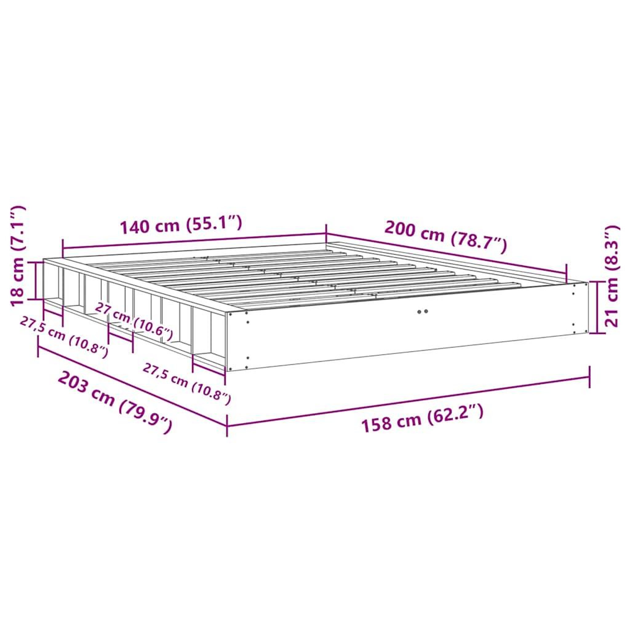 Voir la diapositive 6 : VIDAXL Cadre de lit sans matelas 140x200 cm bois massif de chene