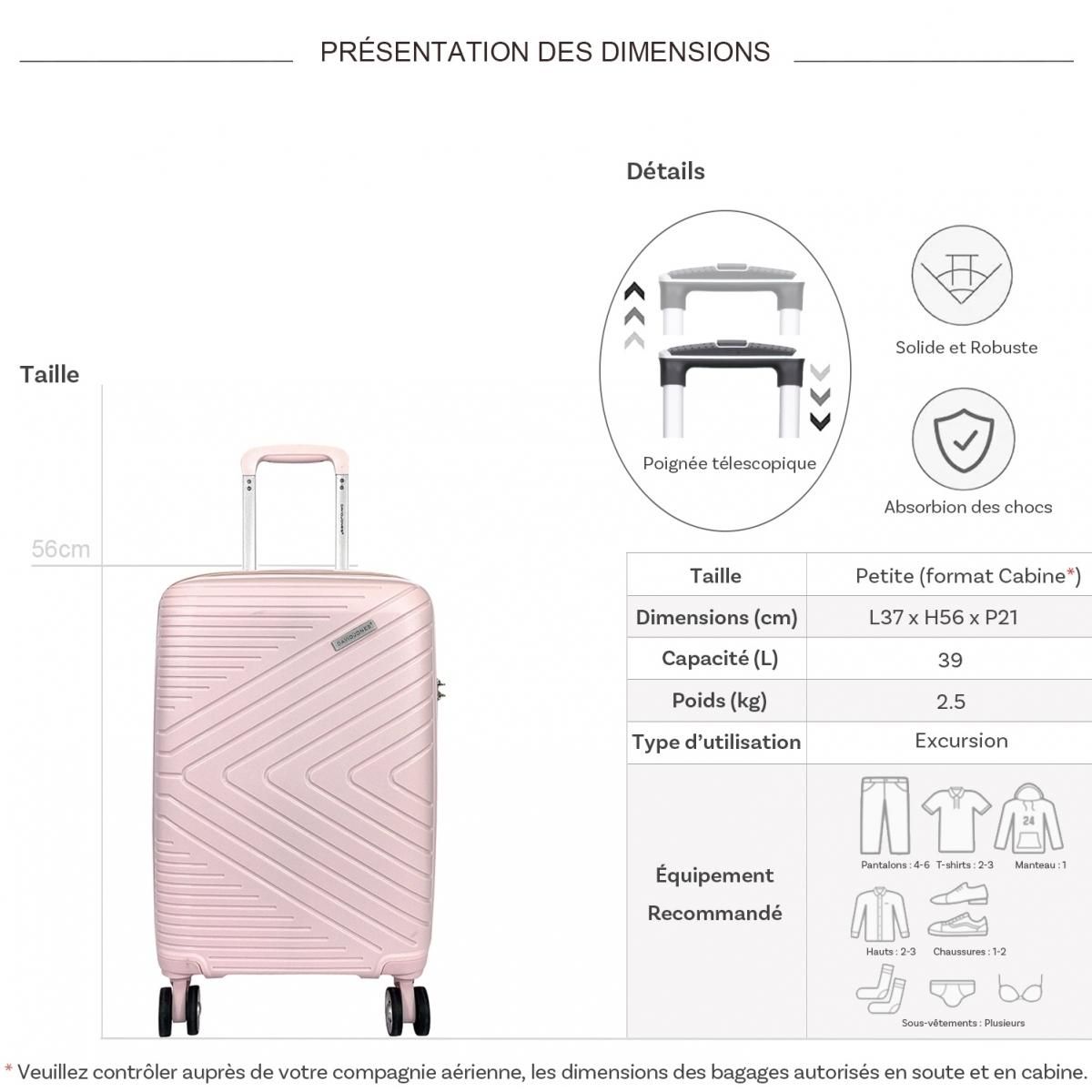 David Jones Valise cabine rigide TSA 56cm
