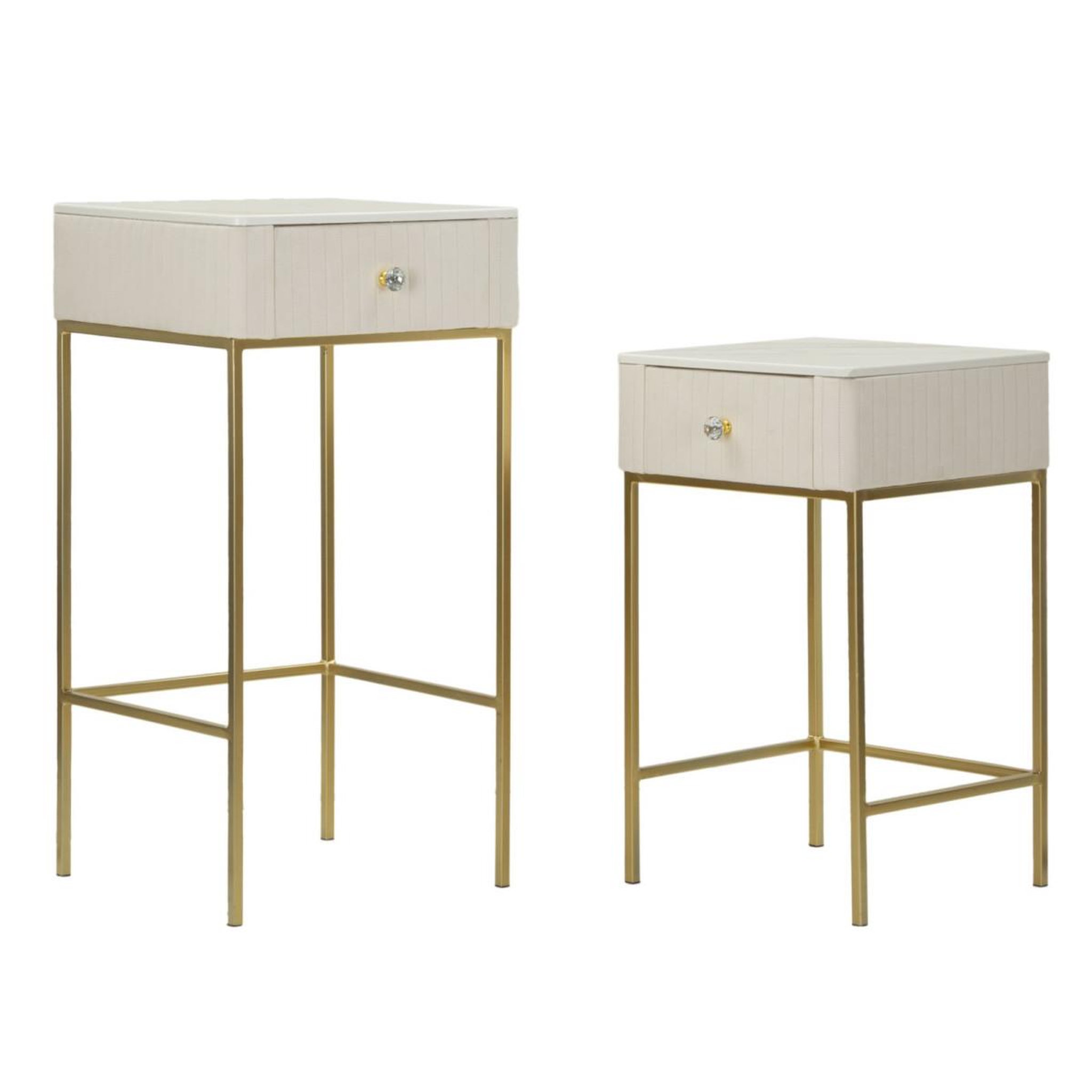 Voir la diapositive 3 : Paris Prix Lot de 2 tables d'appoint avec tiroir  wedding  90cm crème