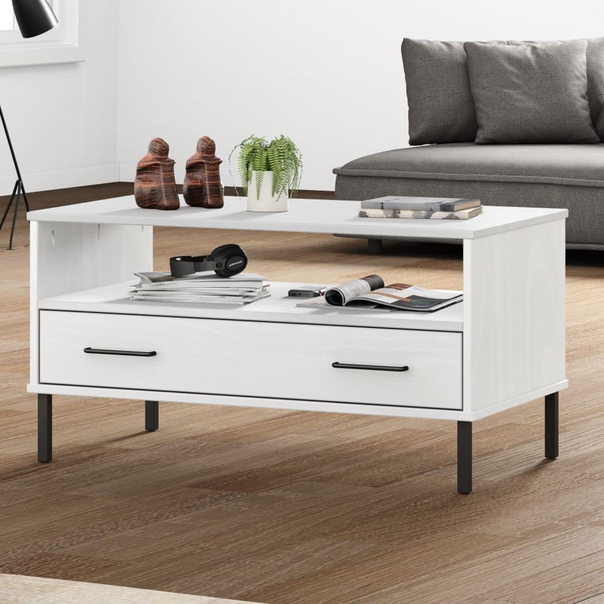 VIDAXL Table basse avec pieds en metal Blanc 85x50x45 cm Bois OSLO