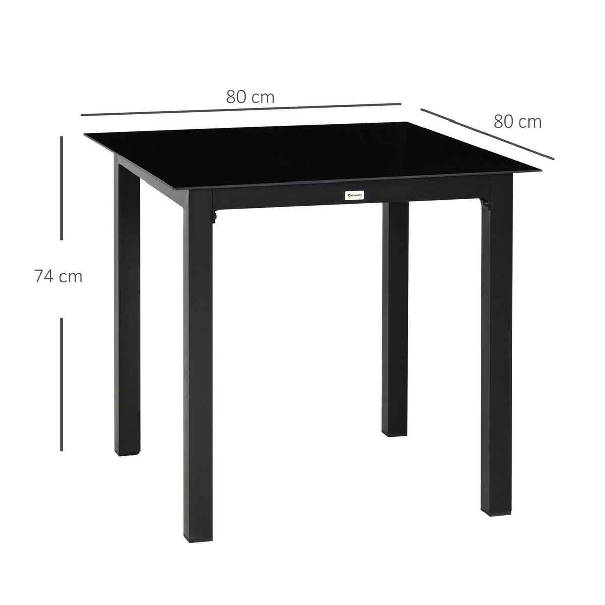 OUTSUNNY Table de jardin carrée 4 personnes dim. 80L x 80l x 74H cm alu. plateau verre trempé noir