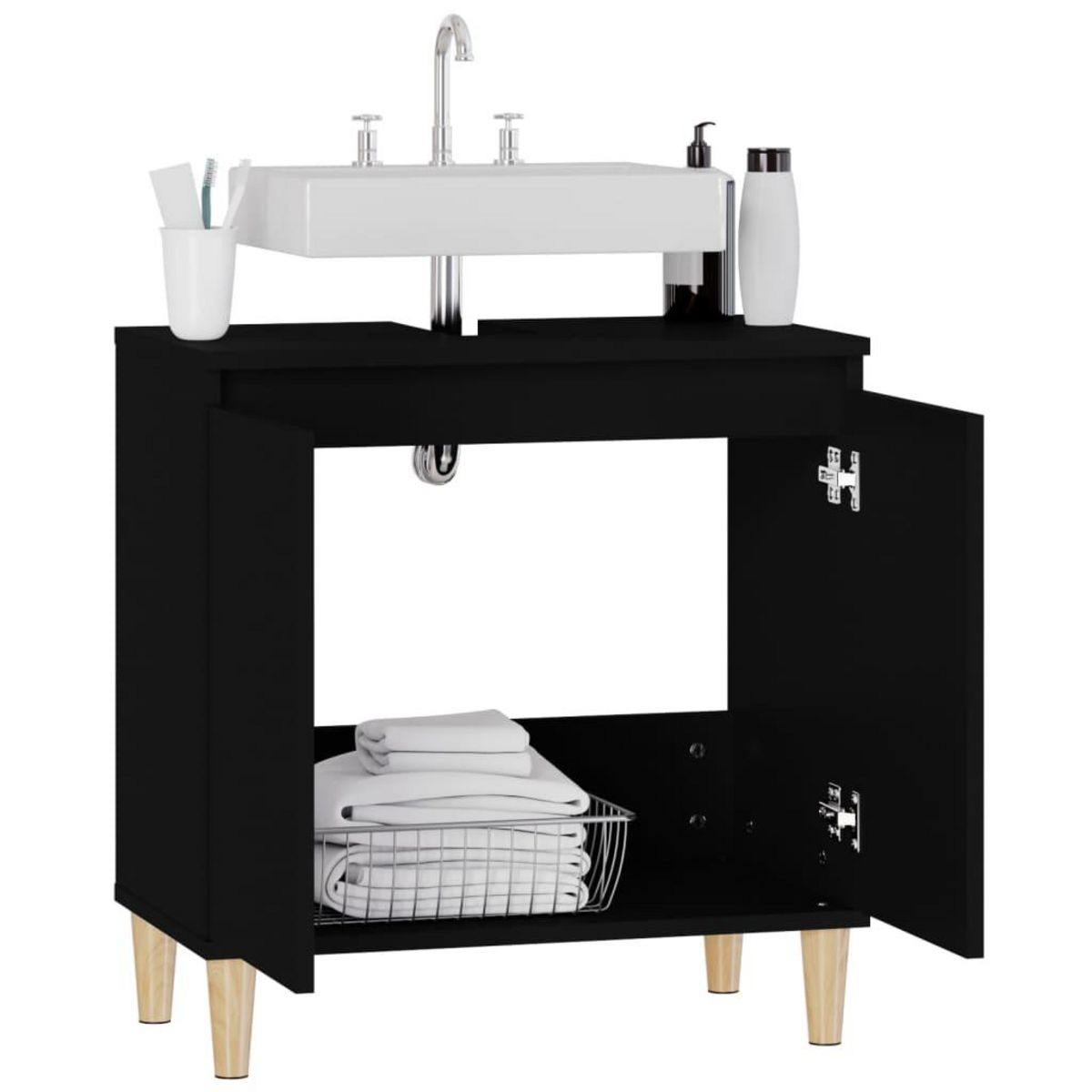VIDAXL Meuble d'evier noir 58x33x60 cm bois d'ingenierie