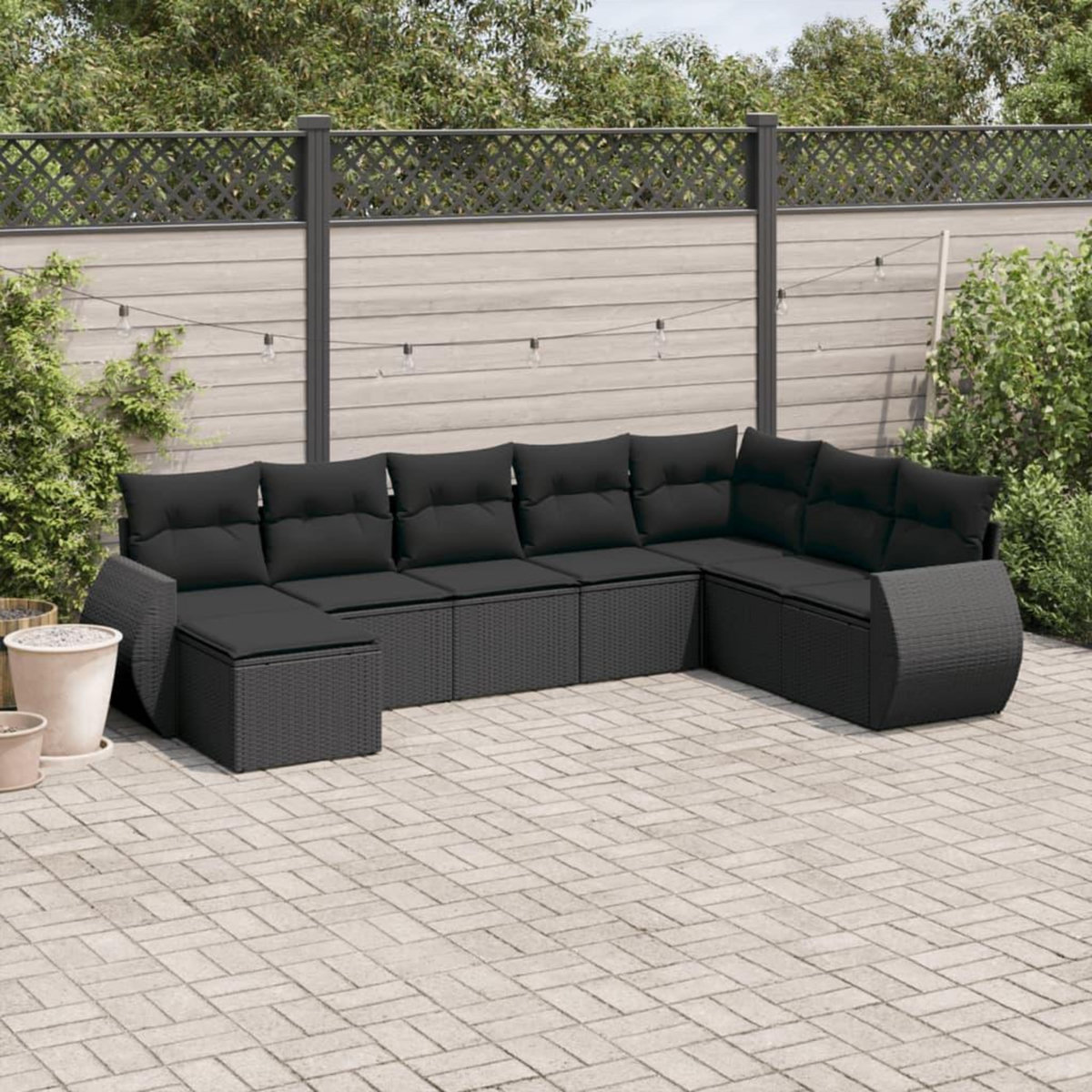 VIDAXL Salon de jardin 8 pcs avec coussins noir resine tressee