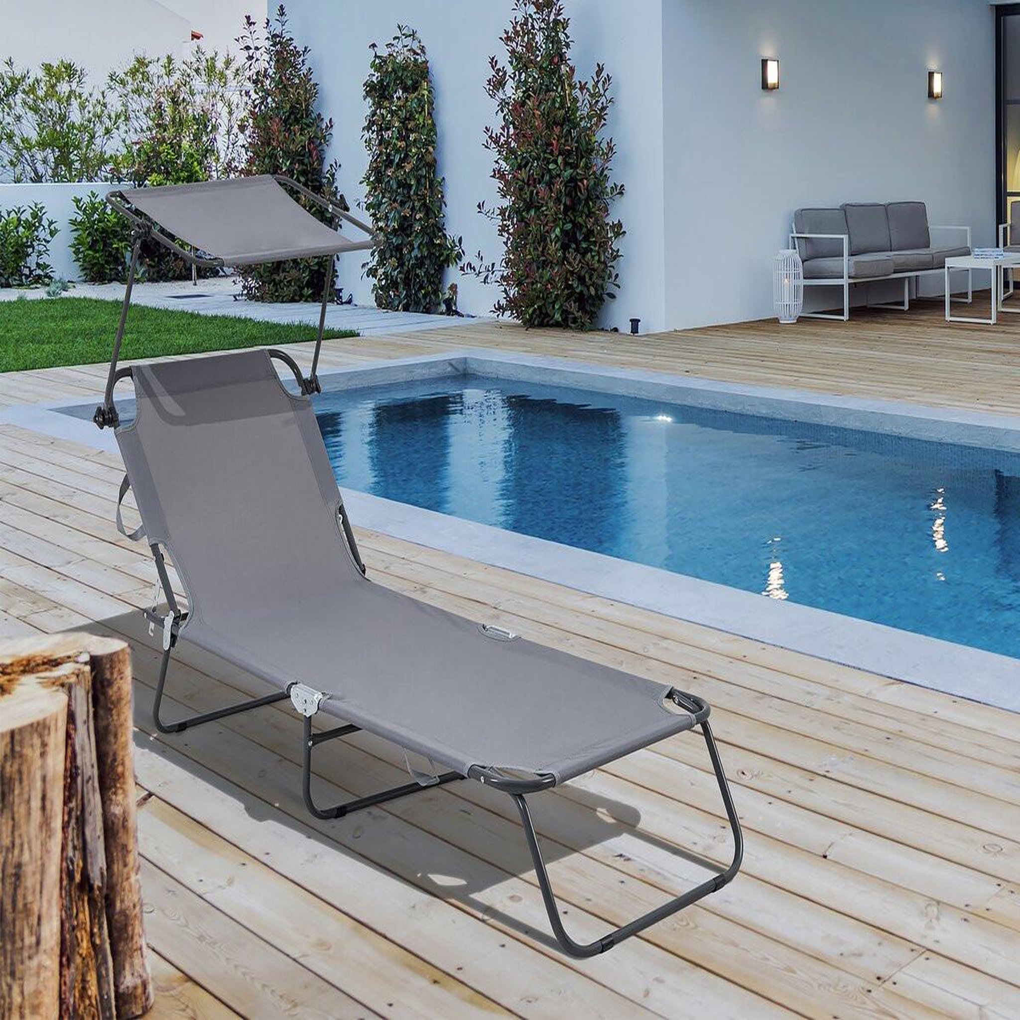 Voir la diapositive 2 : Habitat et Jardin Bain de soleil pliable  lazy  - avec pare soleil - gris
