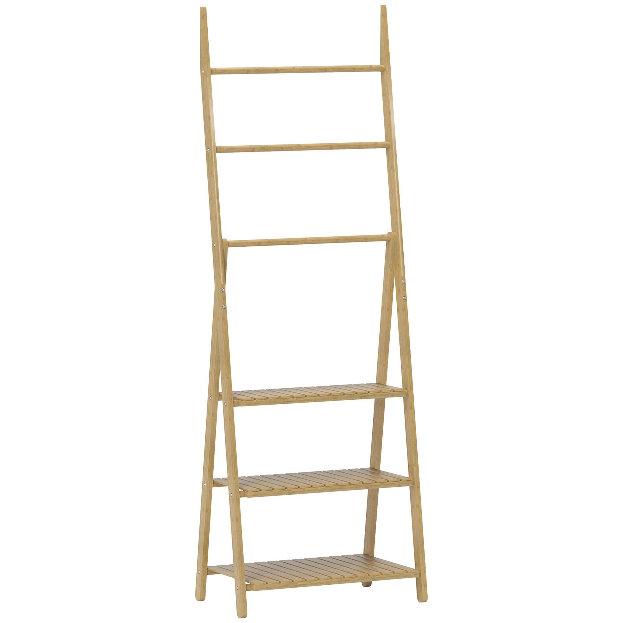 Voir la diapositive 1 : HOMCOM Porte-serviettes pliable style cosy bambou verni 3 barres 3 étagères H.153cm