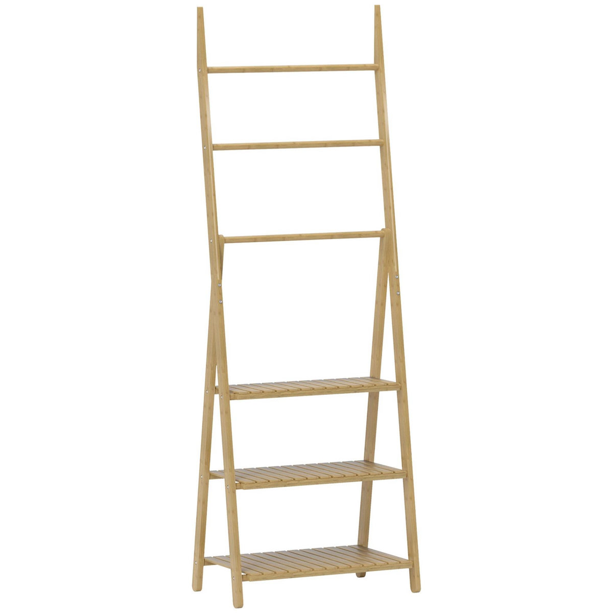 HOMCOM Porte-serviettes pliable style cosy bambou verni 3 barres 3 étagères H.153cm