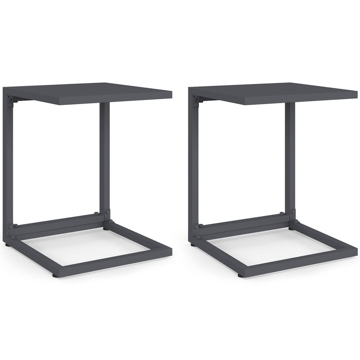 ID MARKET Lot de 2 tables d'appoint de jardin pour transat et bain de soleil PALMA gris anthracite