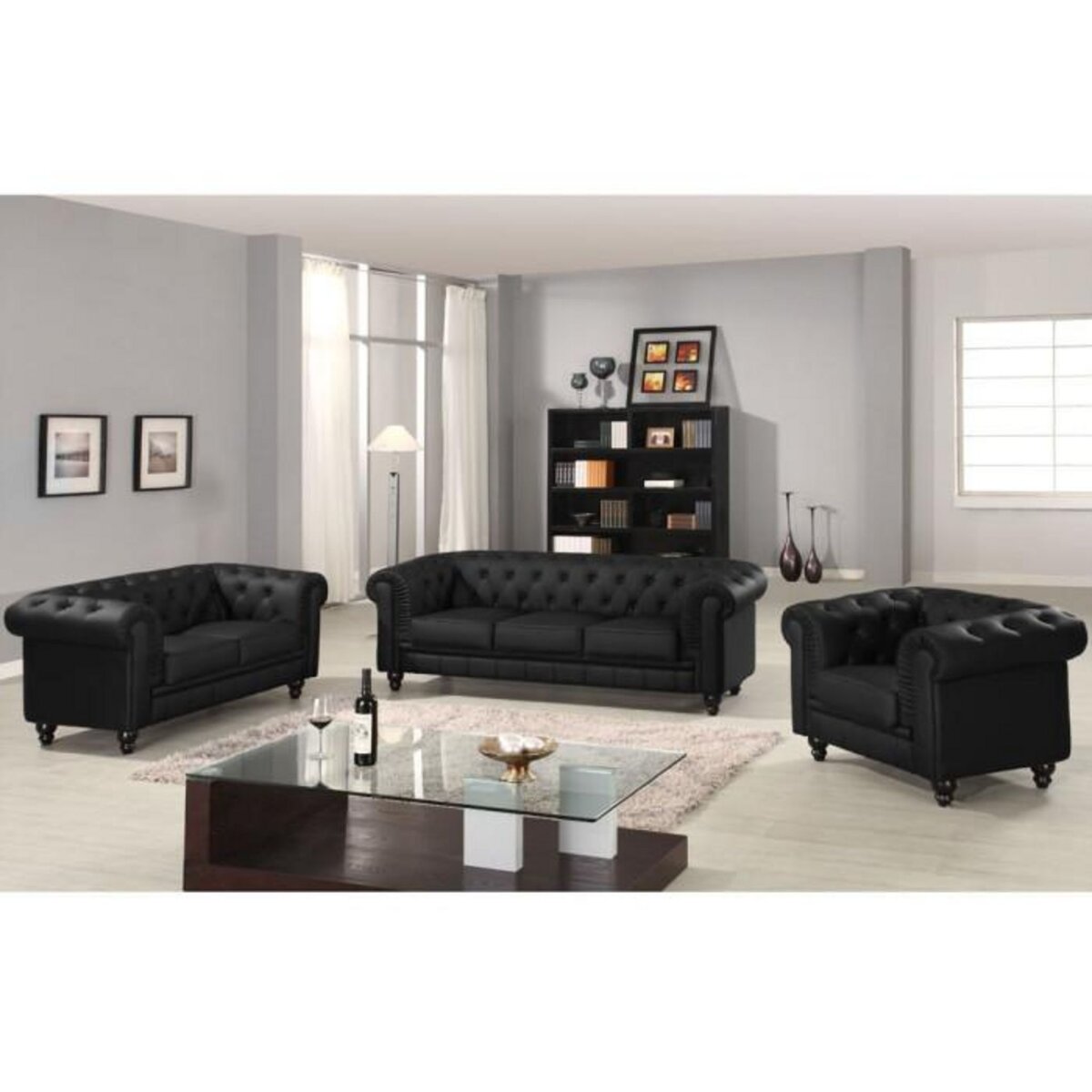 Paris Prix Canapé 3 Places  Chesterfield  209cm Noir