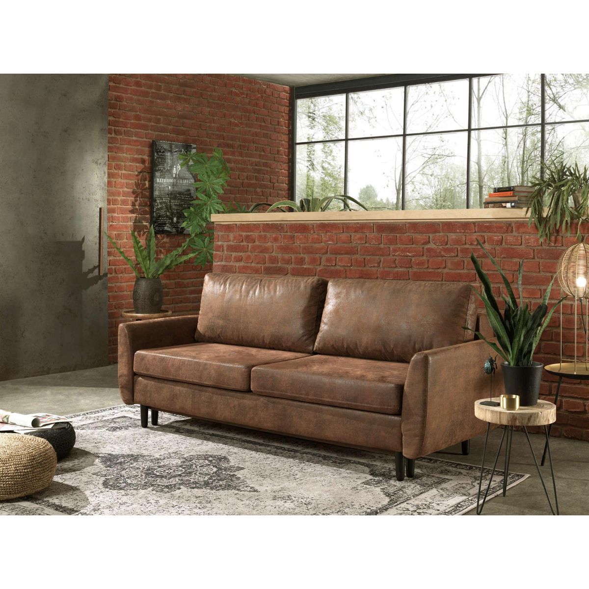 LISA DESIGN Dan - canapé droit 3 places convertible - style industriel - avec coffre de rangement