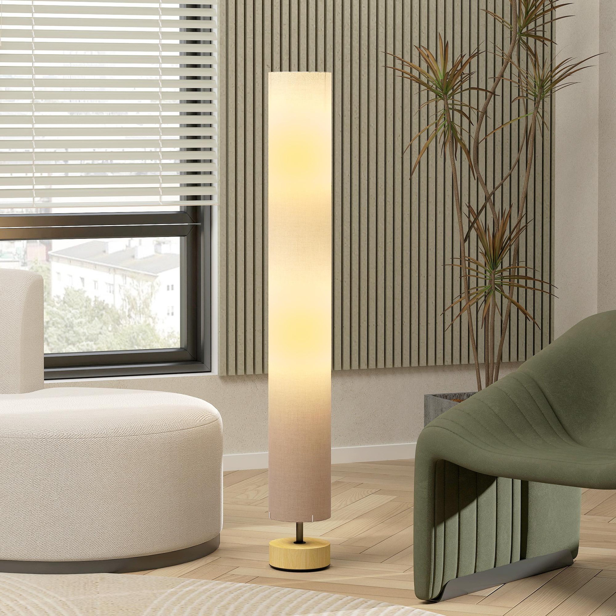 Voir la diapositive 2 : HOMCOM Lampadaire colonne sur pied bois contemporain H.120 cm abat-jour lin gris