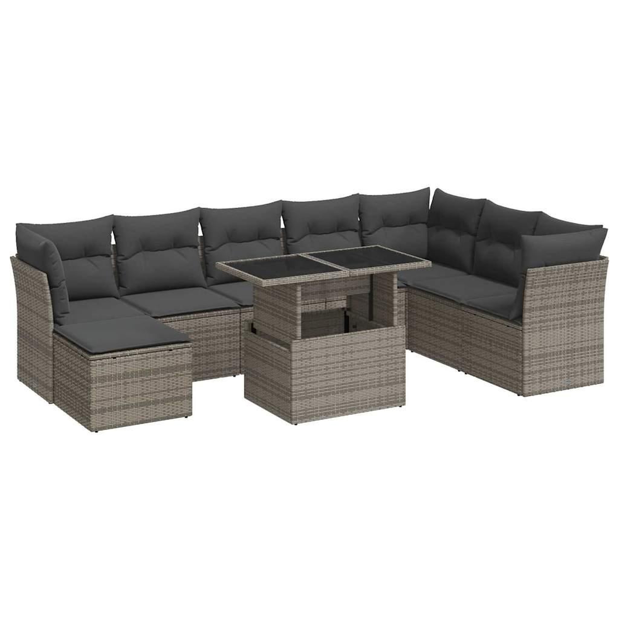 Voir la diapositive 2 : VIDAXL Salon de jardin 9 pcs avec coussins gris resine tressee