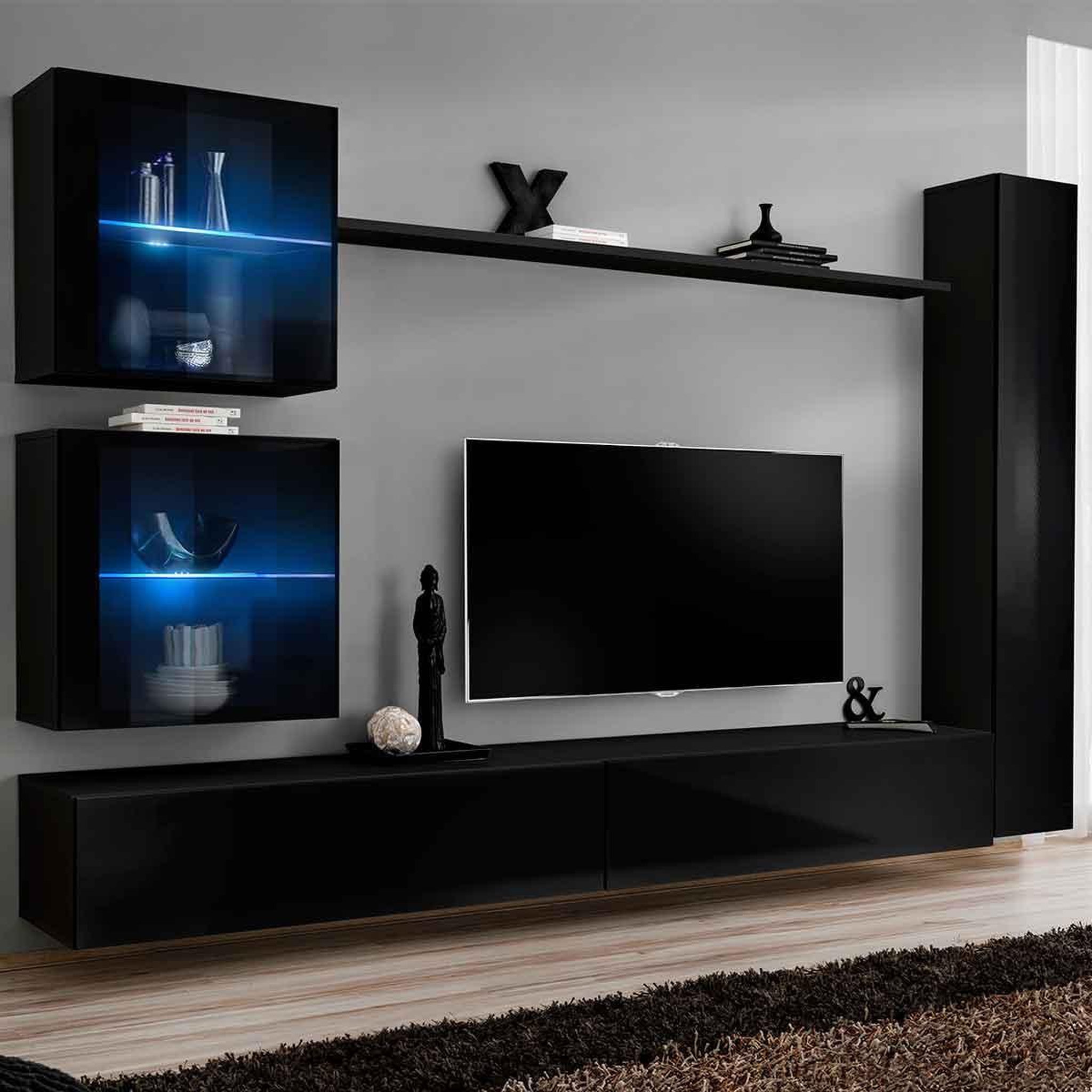 Paris Prix Meuble tv mural design  switch xviii  280cm noir