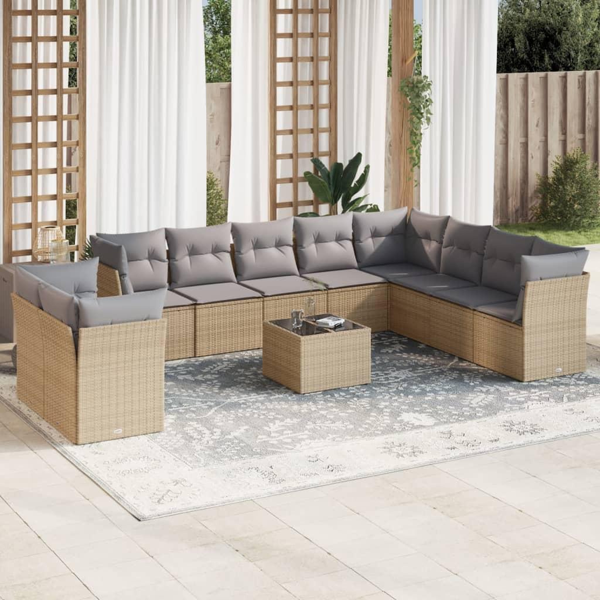 VIDAXL Salon de jardin 11 pcs avec coussins beige resine tressee