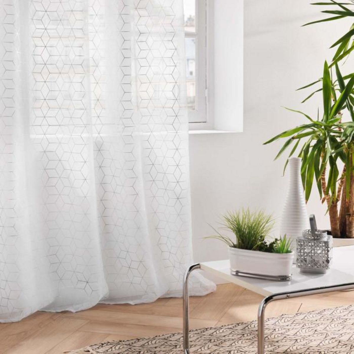 Paris Prix Rideau Voilage à Œillets  Milo  140x280cm Argent