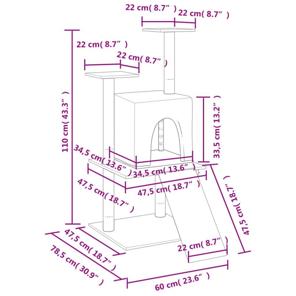 VIDAXL Arbre a chat avec griffoirs en sisal gris clair 110 cm