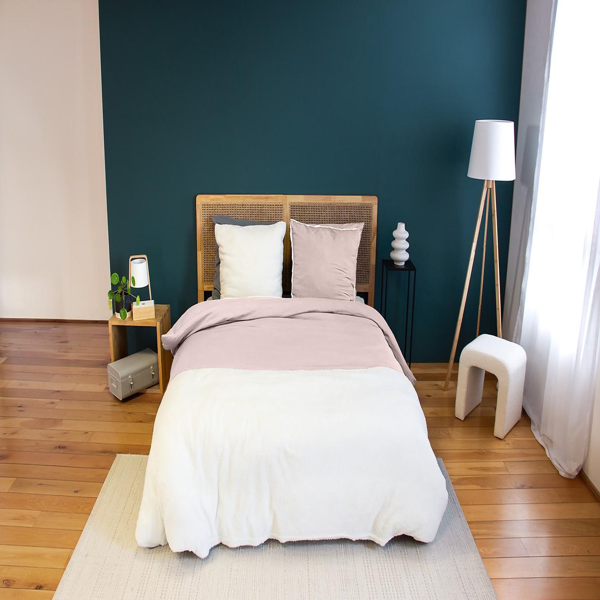 Voir la diapositive 3 : Home collection Parure housse de couette 100% microfibre lavee, sherpa - rose