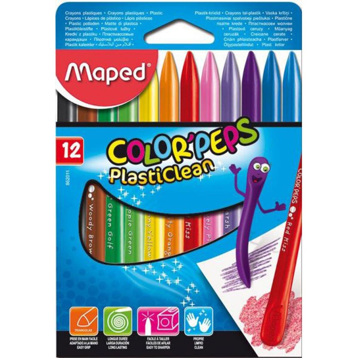 MAPED  Boite de 12 craies de coloriage Color'Peps Plasticlean