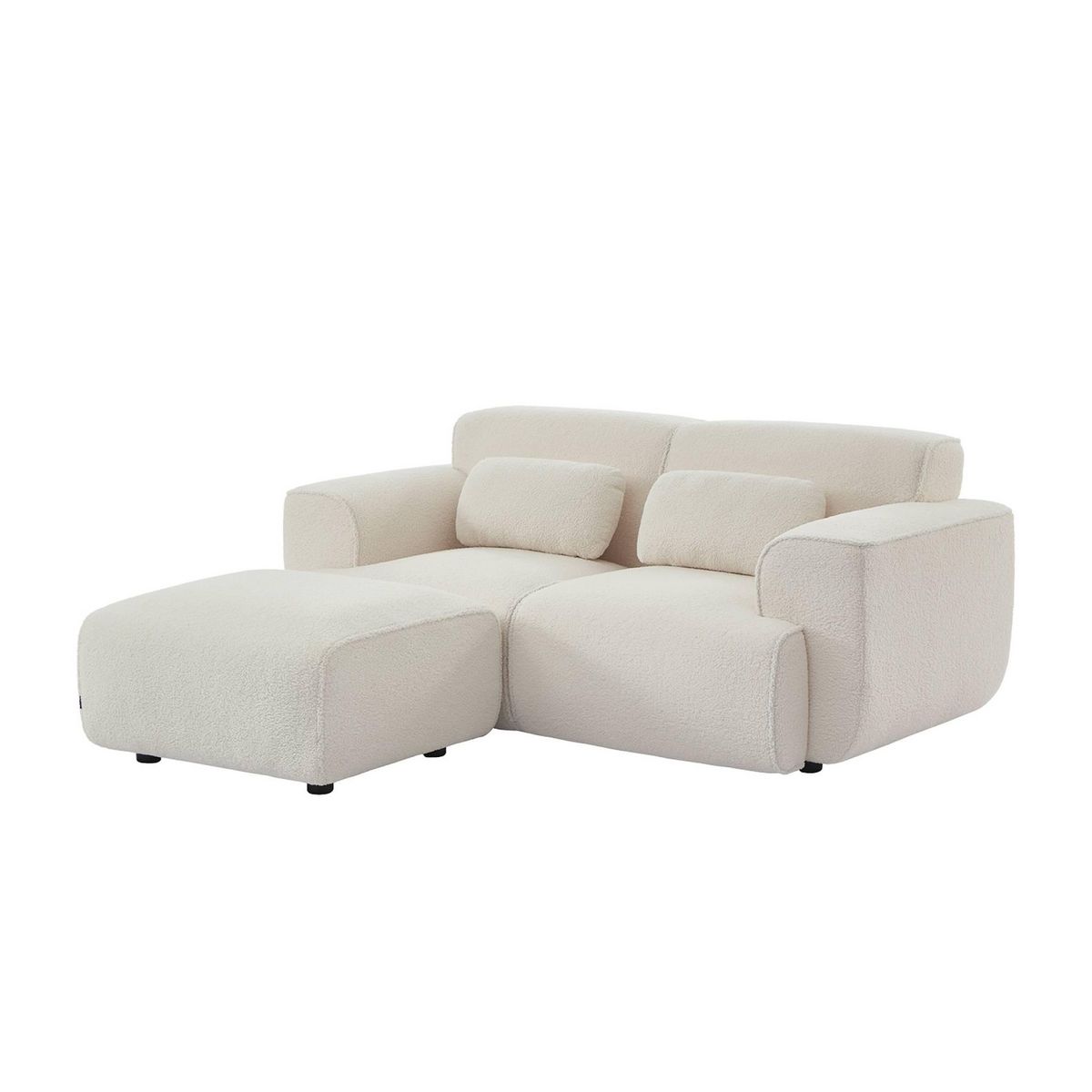 SWEEEK Pouf. module pour canapé. repose-pieds pour canapé 2 places en bouclette blanche. L 76 x P 70 x H 41cm - Wallas