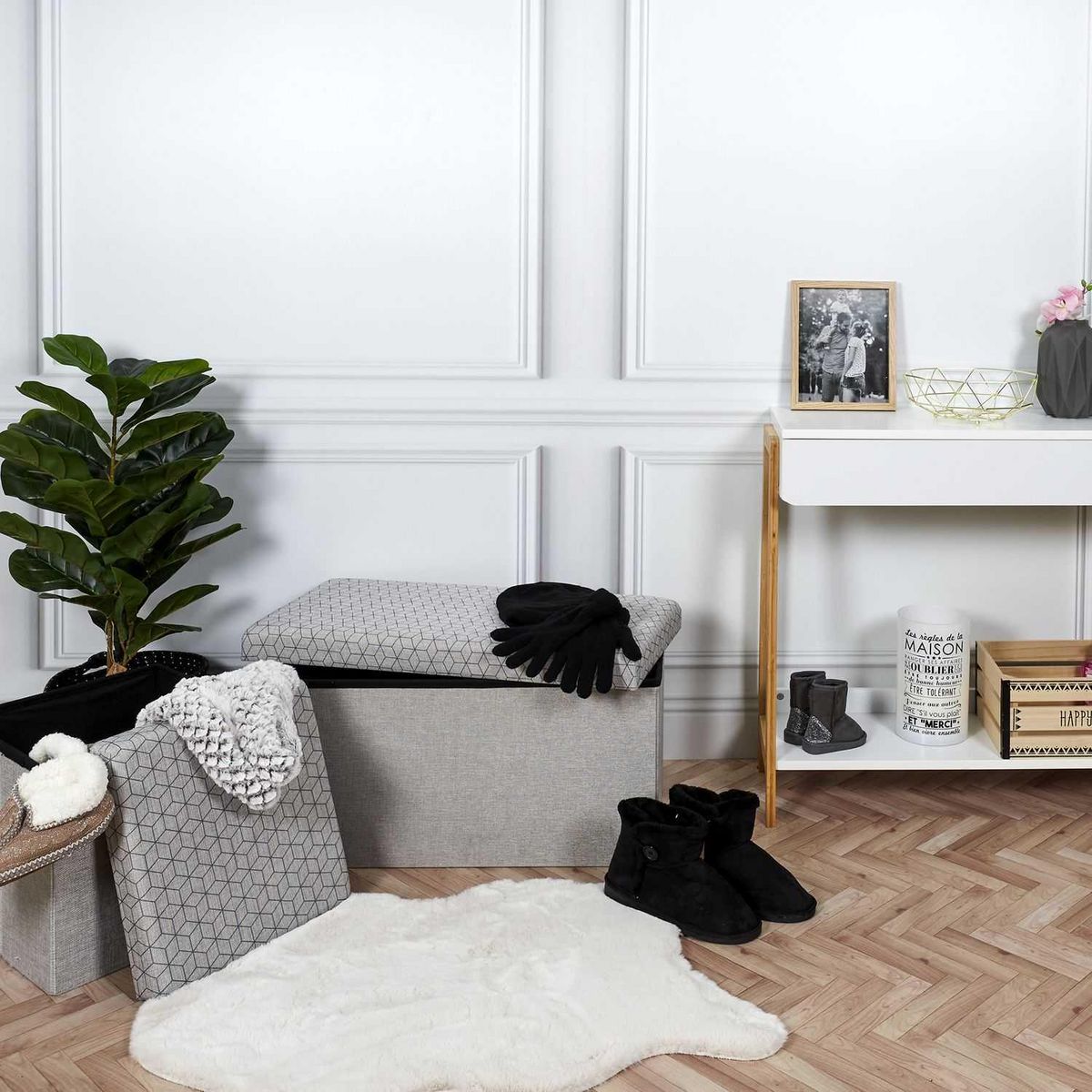 The Home Deco Factory Banc de rangement pliable Mobiliers Design  à motifs