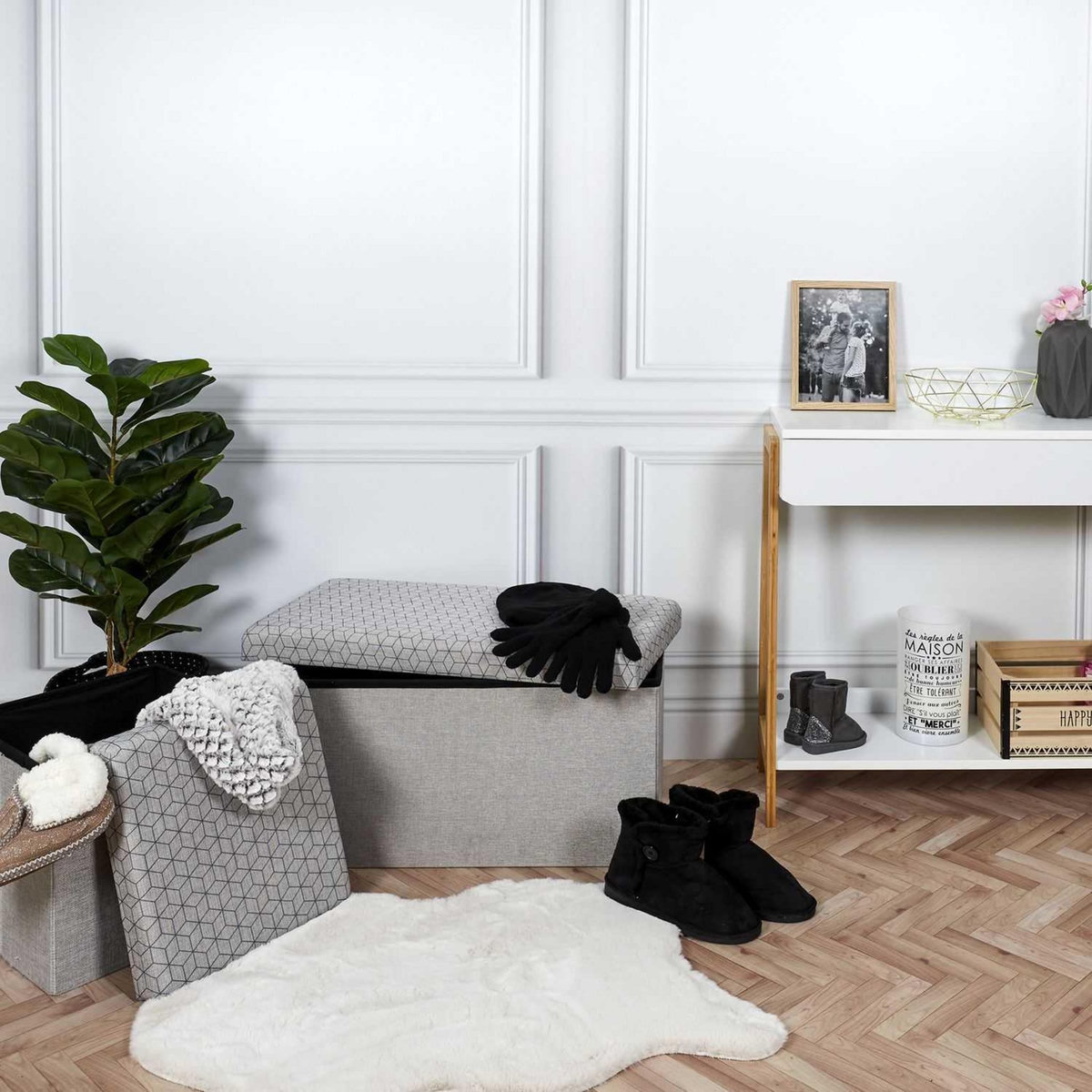 The Home Deco Factory Banc de rangement pliable Mobiliers Design  à motifs