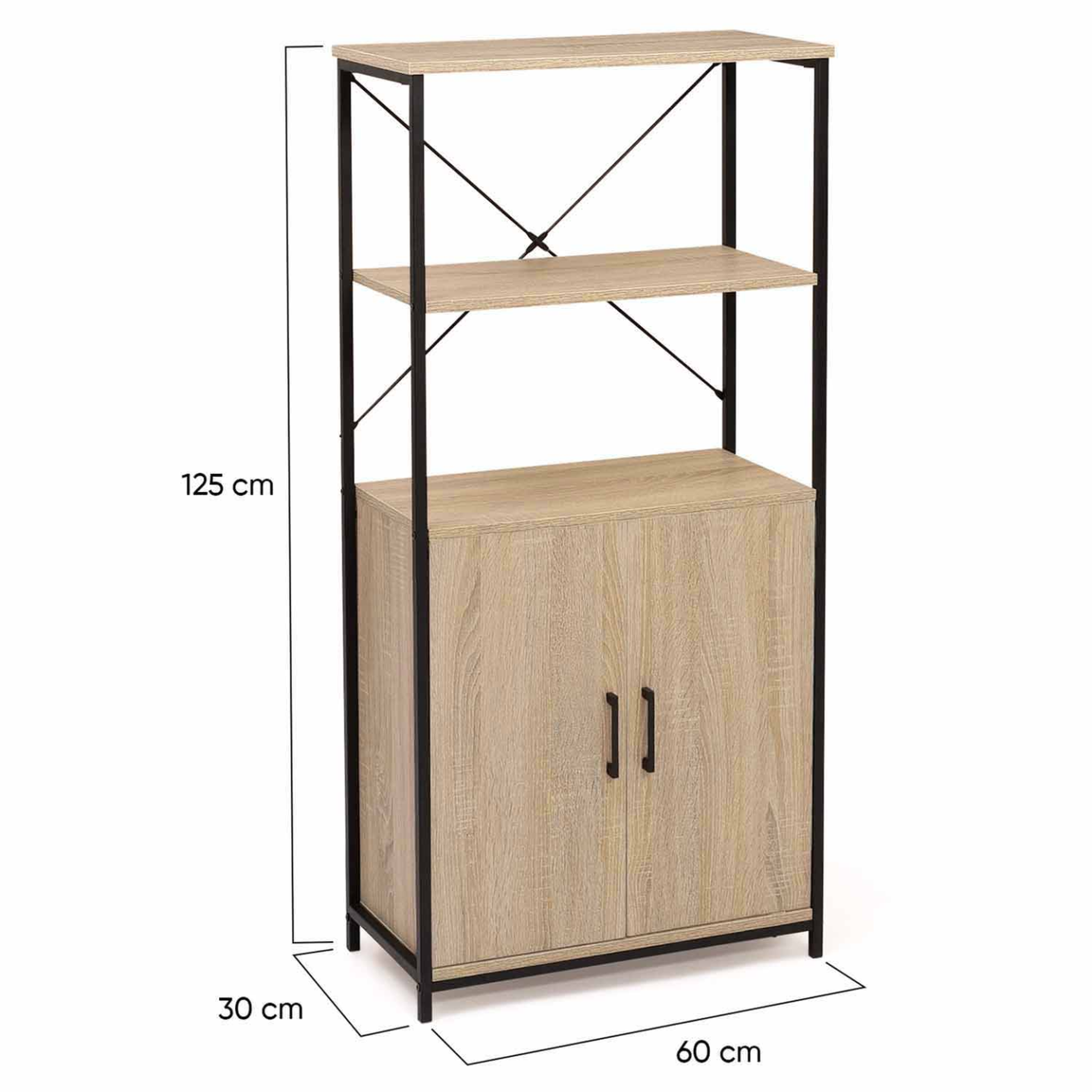 Voir la diapositive 6 : ID MARKET Buffet haut 2 portes H. 125 cm DETROIT avec étagères design industriel