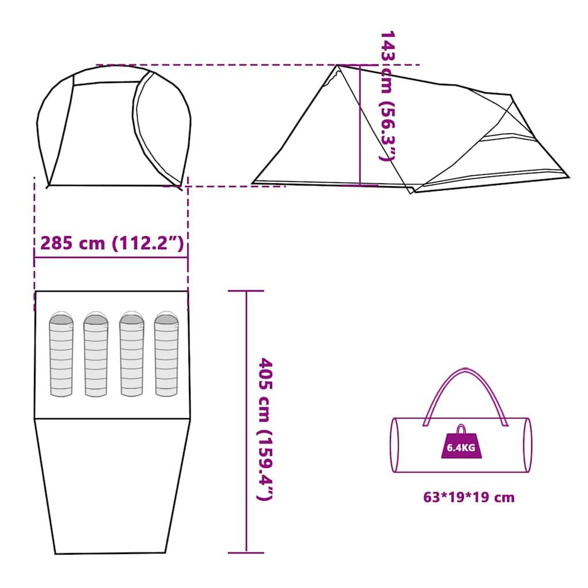 Voir la diapositive 6 : VIDAXL Tente de camping a dome 4 personnes vert impermeable