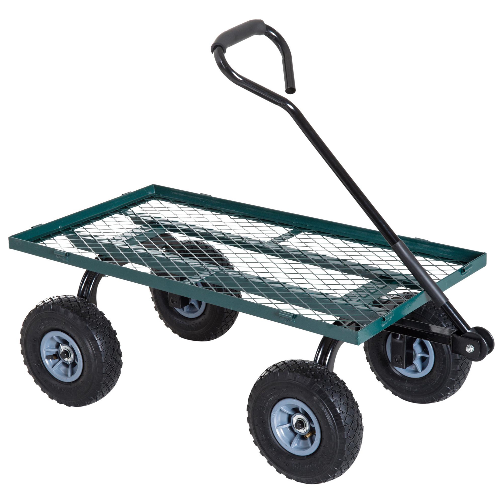 OUTSUNNY Chariot de transport jardin remorque à main charrette à bras 4 roues 98l x 45l x 85h cm charge max. 150 kg métal vert