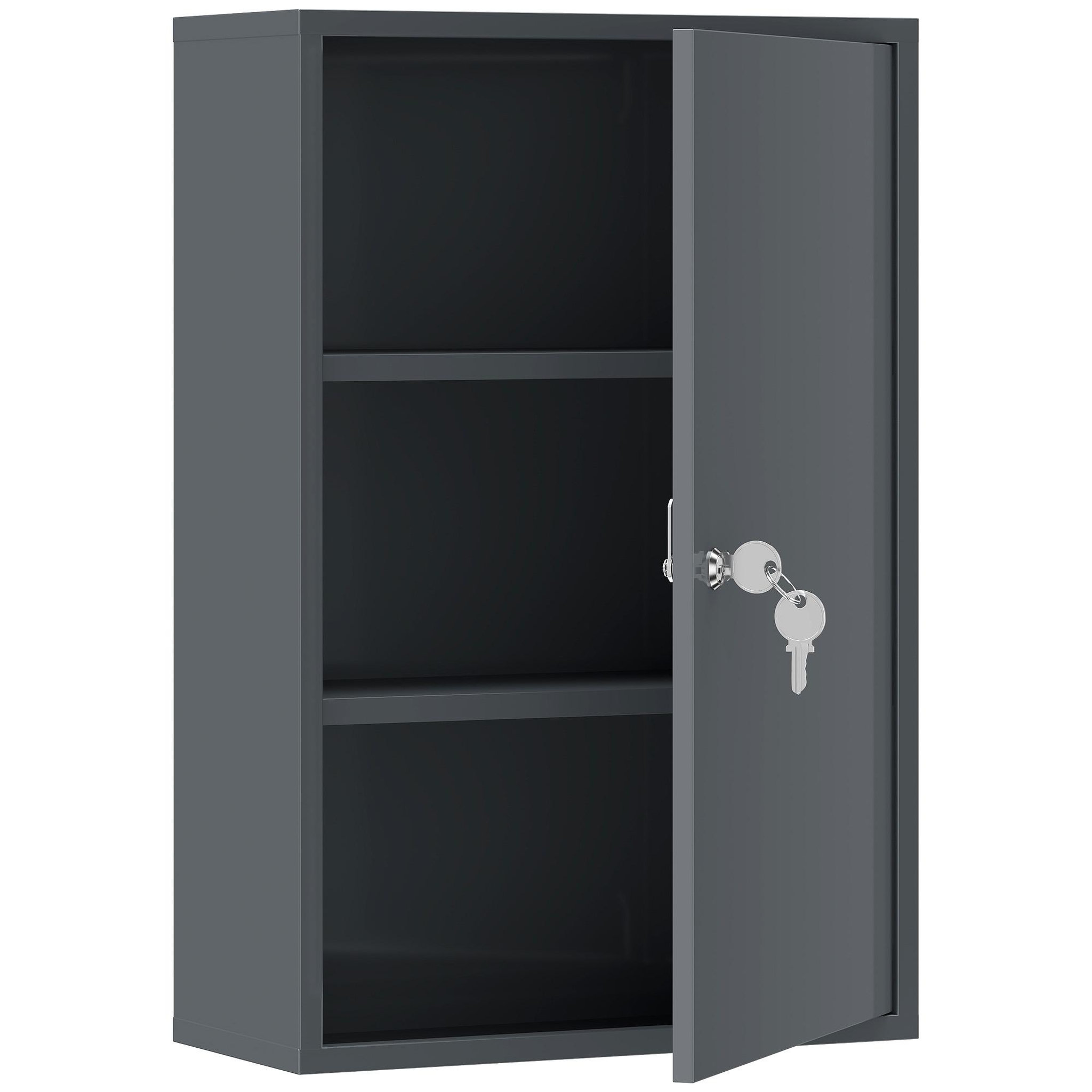 KLEANKIN Armoire à pharmacie 2 étagères 3 niveaux verrouillable dim. 40L x 18l x 60H cm 2 clés métal gris