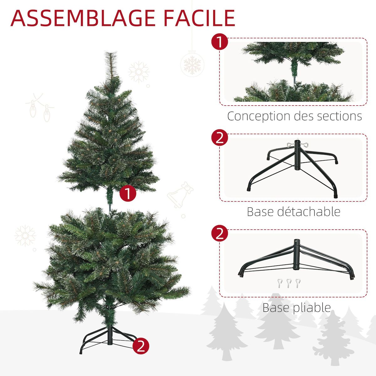 HOMCOM Sapin de Noël artificiel Ø 84 x 150H cm 665 branches épines imitation Nordmann grand réalisme vert