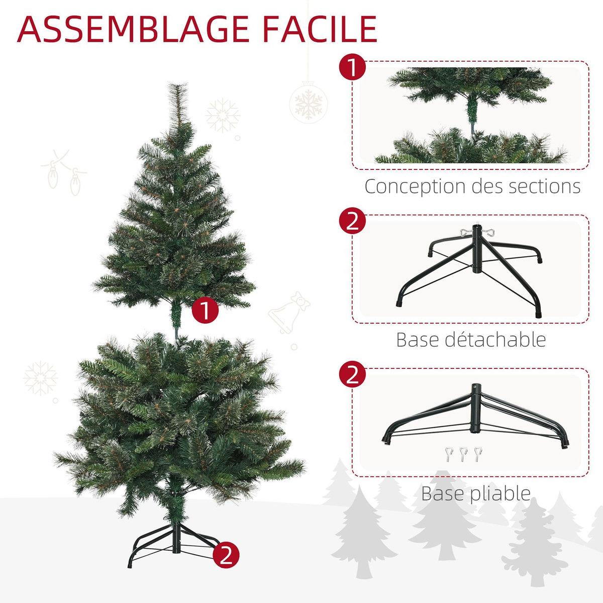 HOMCOM Sapin de Noël artificiel Ø 84 x 150H cm 665 branches épines imitation Nordmann grand réalisme vert