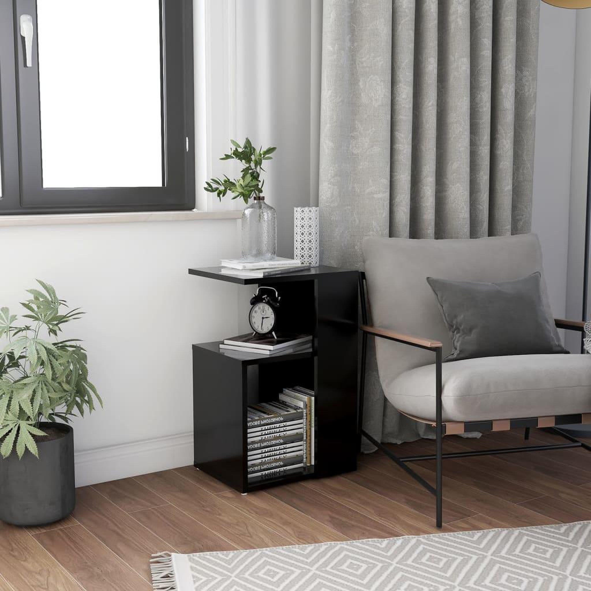 Voir la diapositive 1 : VIDAXL Table d'appoint Noir 36x30x56 cm Bois d'ingenierie