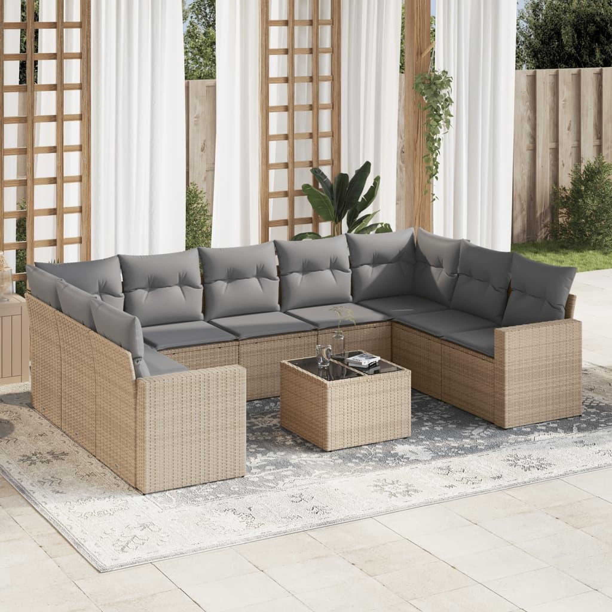 VIDAXL Salon de jardin avec coussins 10 pcs beige resine tressee