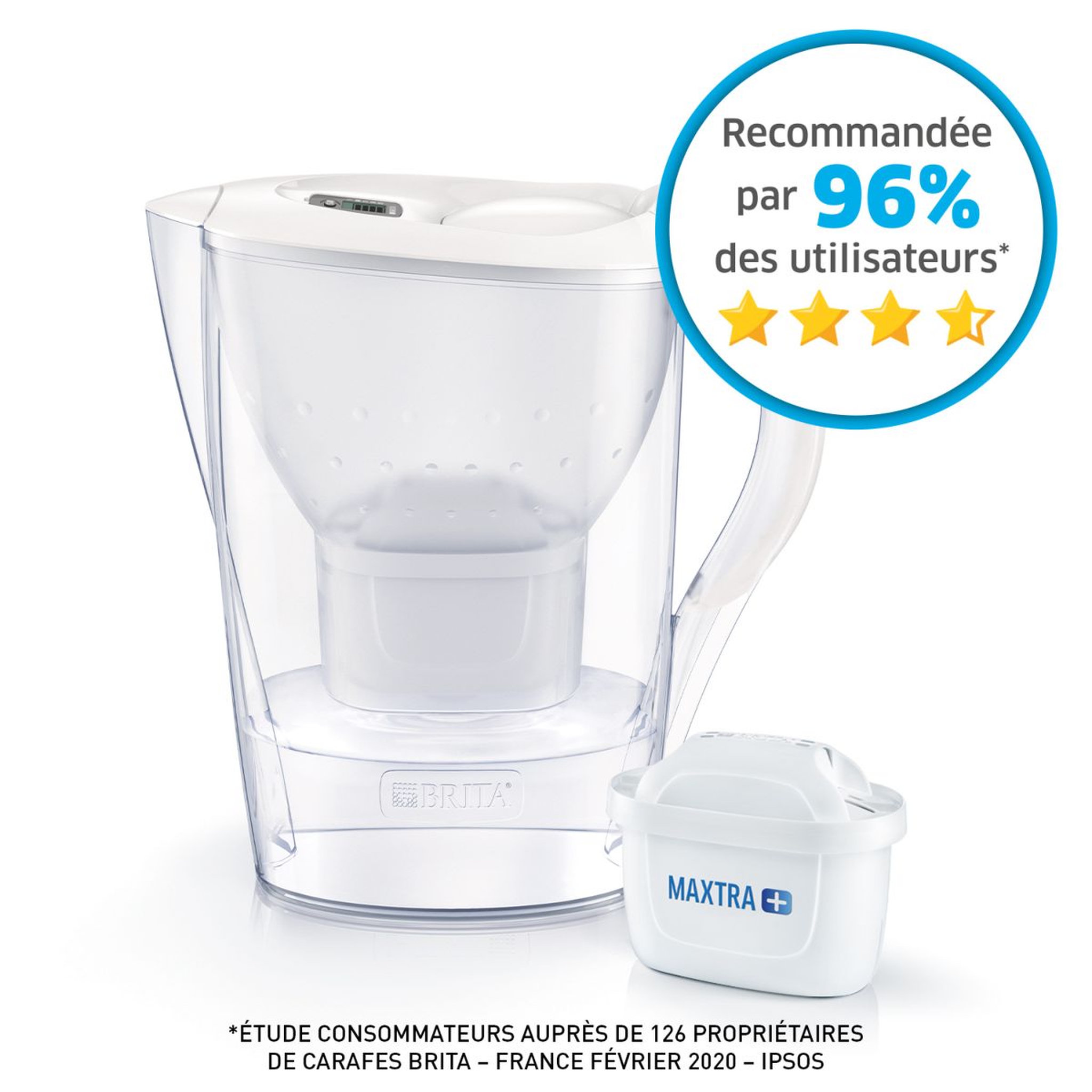 Voir la diapositive 5 : BRITA Carafe filtrante marella blanche + 1 bouteille isotherme bleu