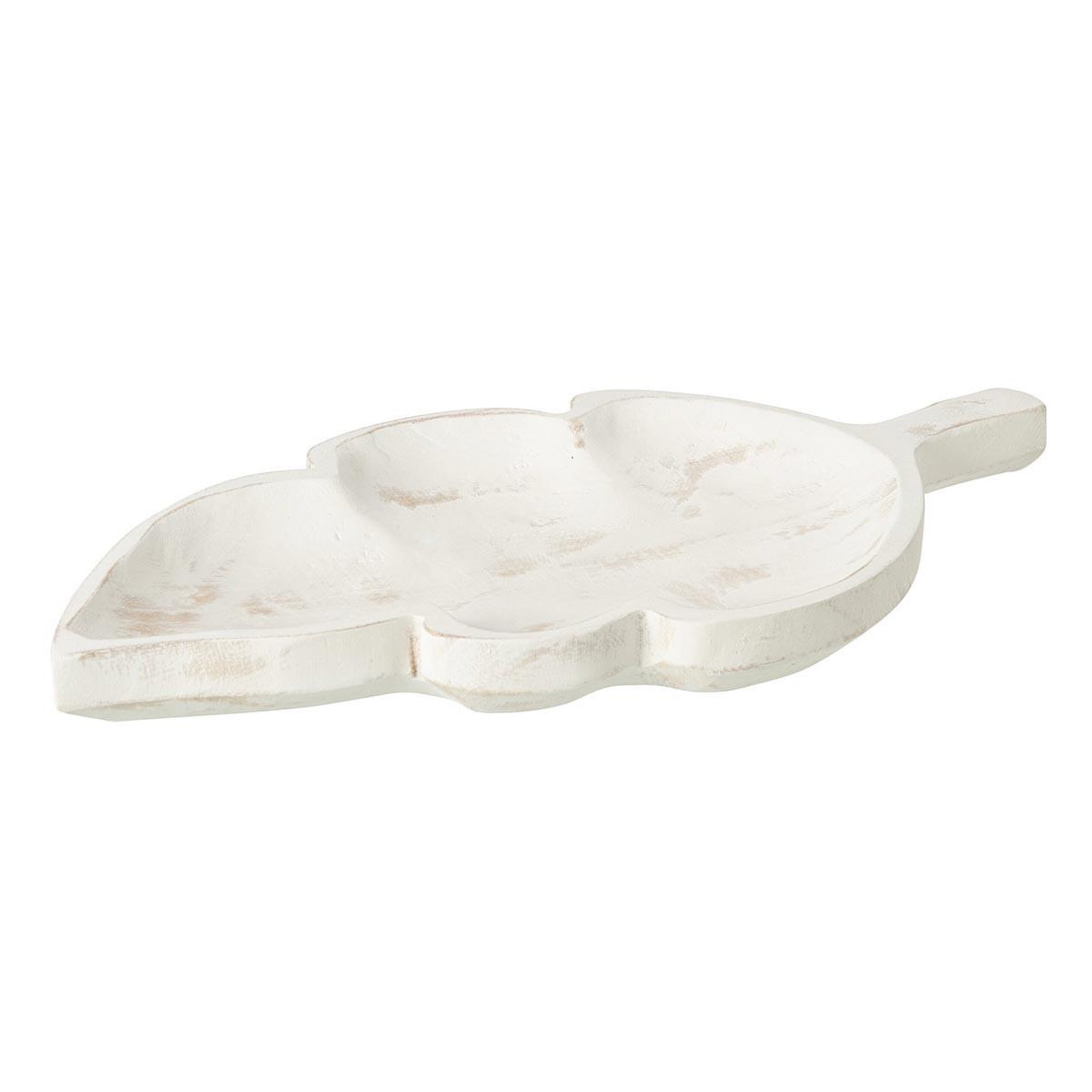 J-LINE Plateau déco feuille en bois  ceylan  49cm blanc cassé